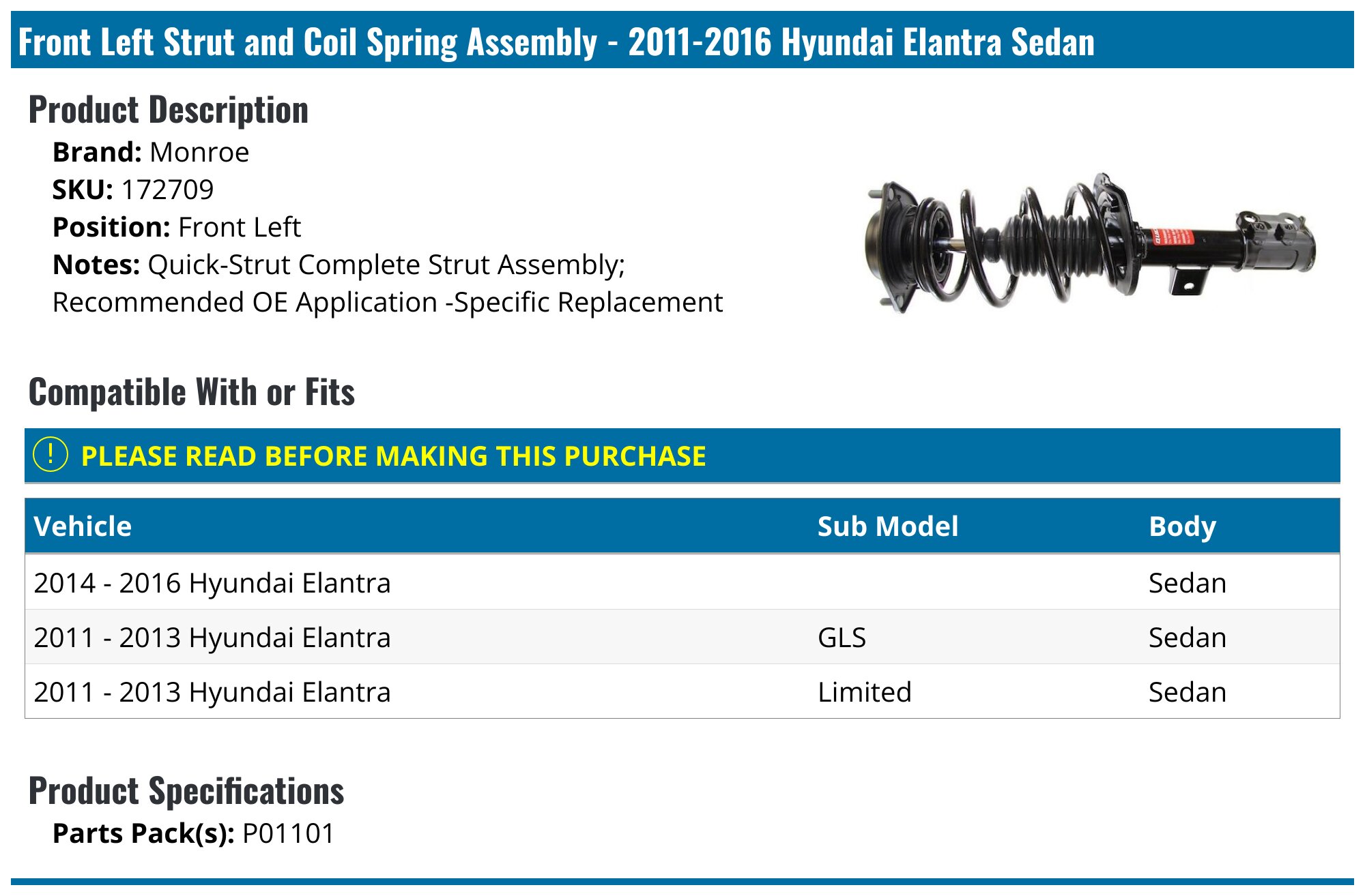 SEHNSUCHT Ammortizzatori Anteriori Completi Con Molla Per Hyundai Elantra Berlina 2011-2016 (Coppia, Sostituisce 172708/172709)