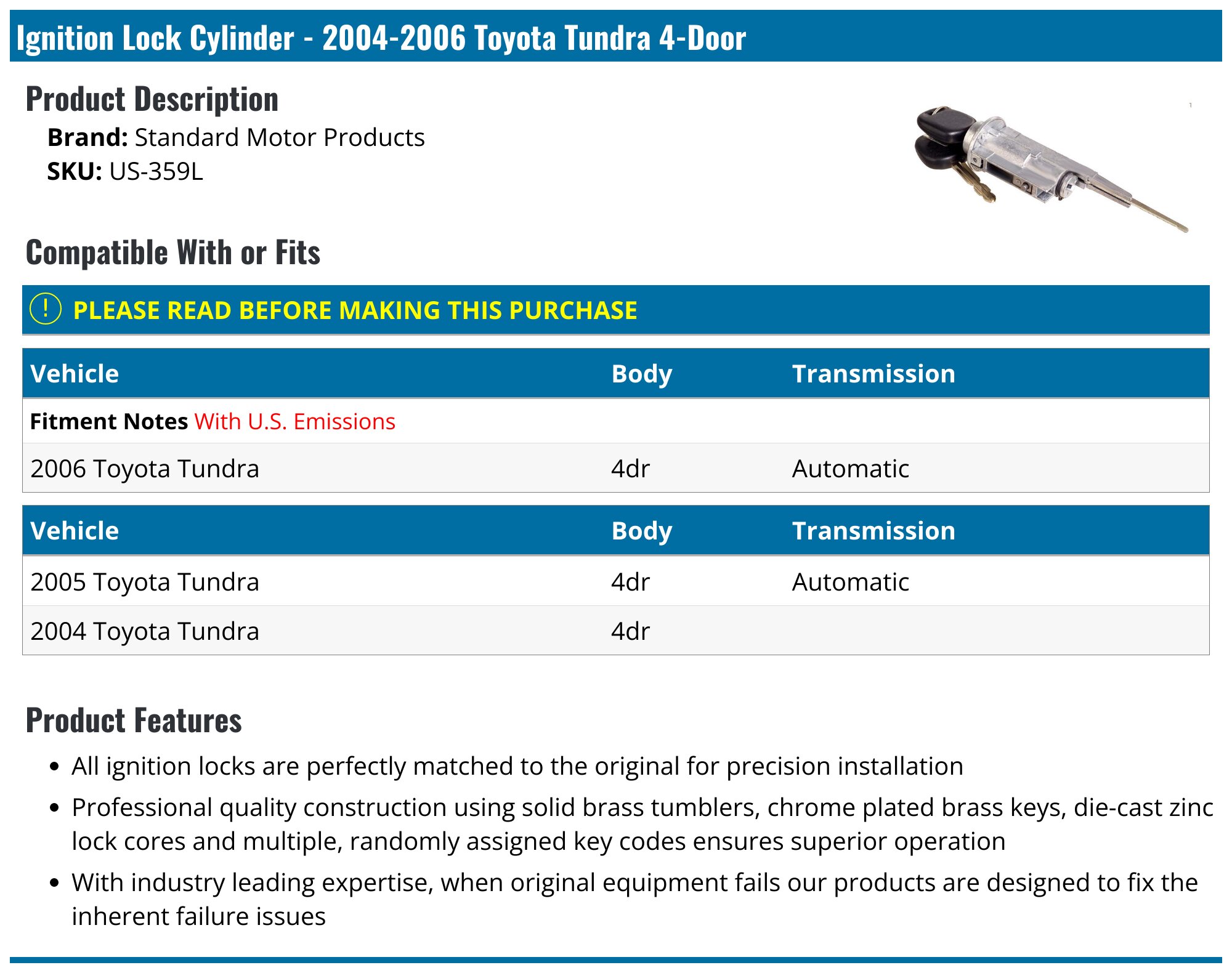 Toyota Tundra Ignition Lock Cylinder - Ignition Switch Lock