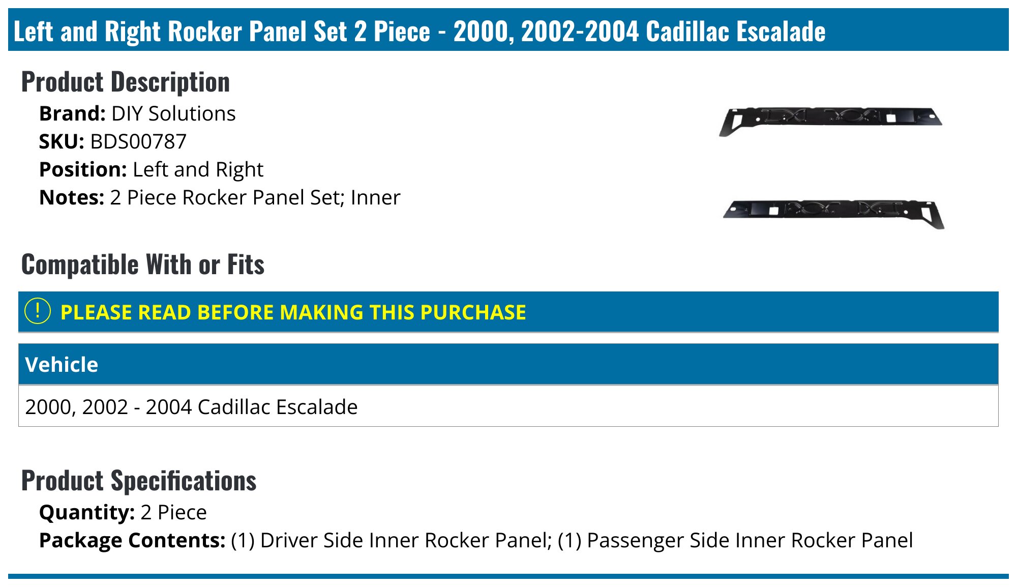 2000, 20022004 Cadillac Escalade Rocker Panel DIY Solutions BDS00787
