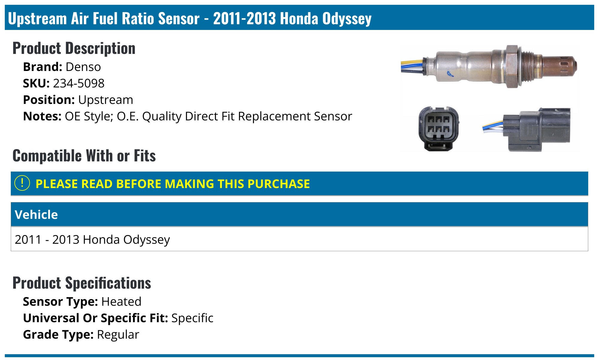 Honda Accord Air Fuel Ratio Sensors
