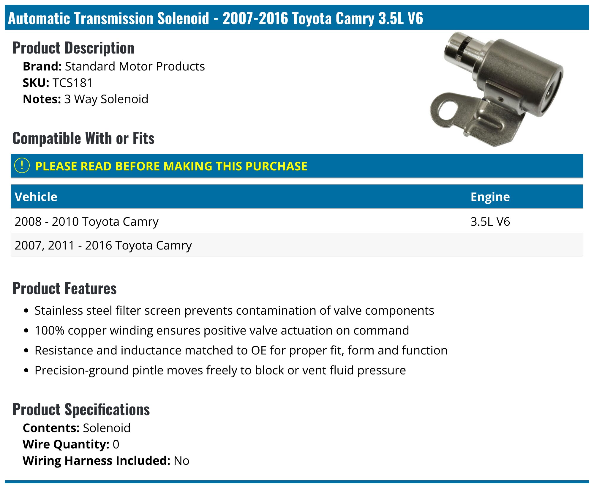 Toyota Camry Automatic Transmission Solenoid - AT Solenoids