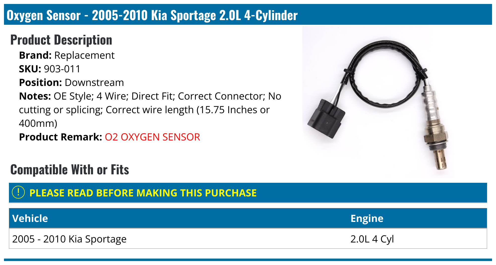 20052010 Kia Sportage Oxygen Sensor Replacement 903011
