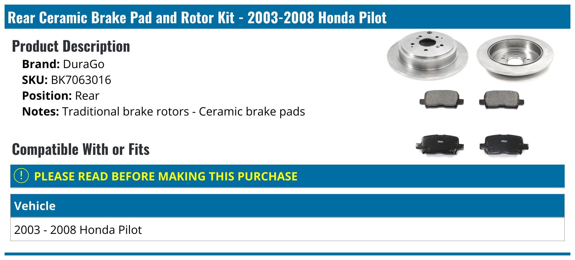 APF Ceramic Brake Pads For 2003-2008 Honda Pilot – Front & Rear Full Set – Low Dust, High Heat, Hardware Included