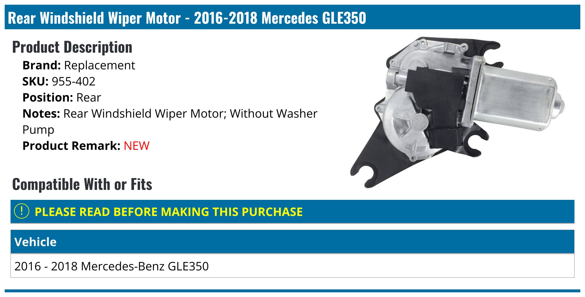 Front Windshield Wiper Motor For 1984-1993 Mercedes-Benz 190E 190D 2.3L 2.6L | Luxfine