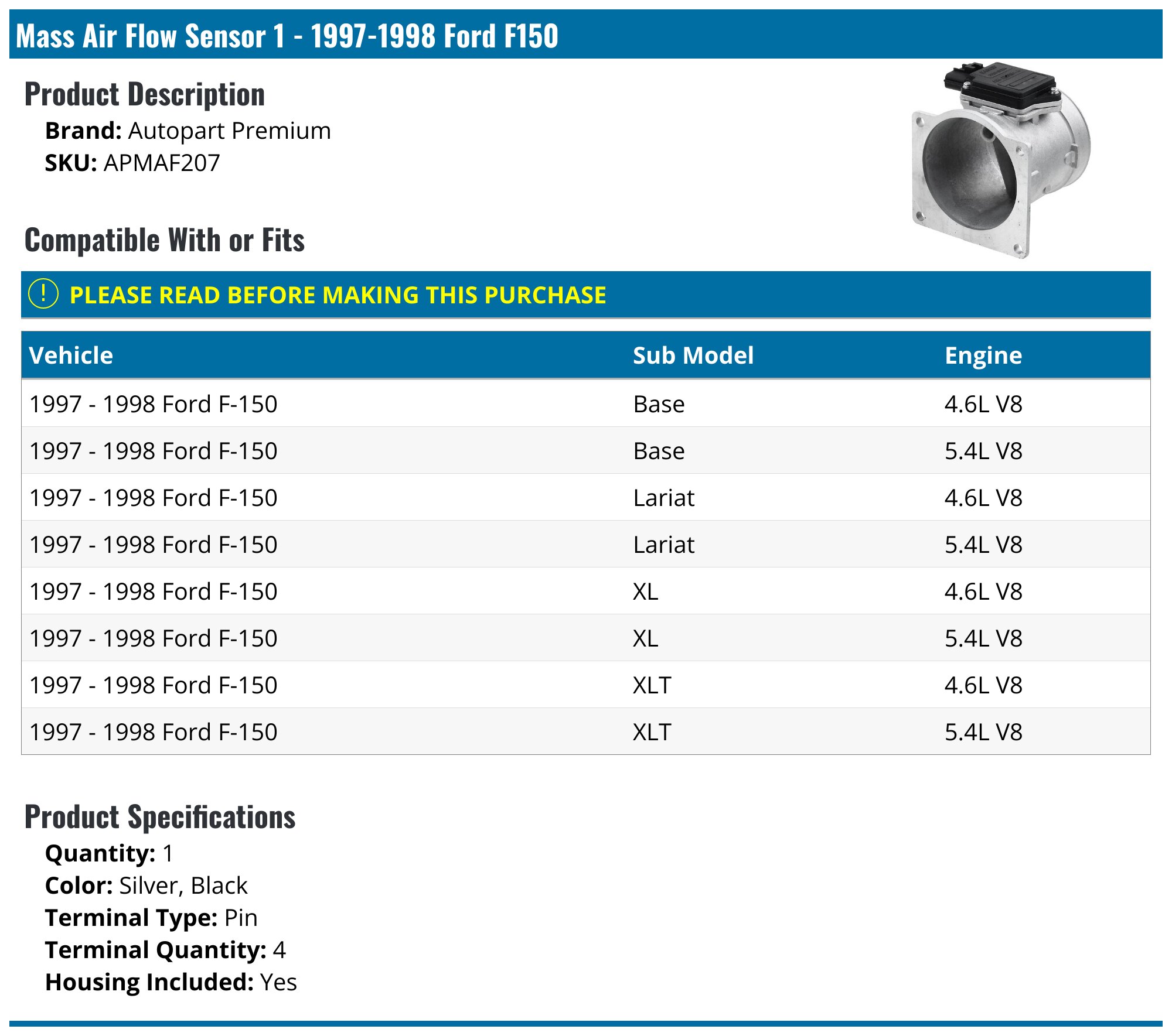 ECCPP Mass Airflow Sensor Meter MAF Compatible For 1998-2003 For