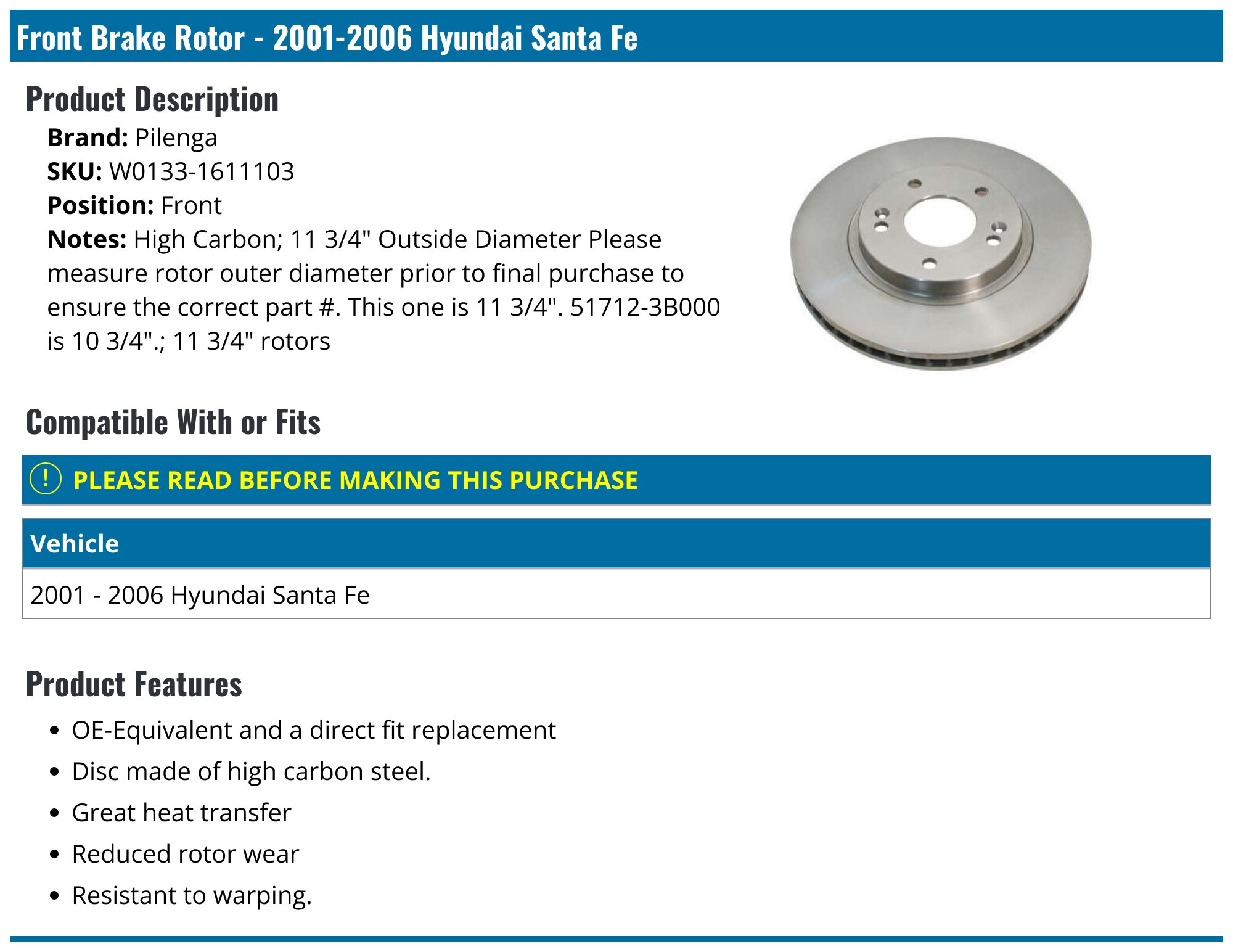 Detroit Axle Front Disc Brake Rotors & Hardware For 2001-2006 Hyundai Santa Fe