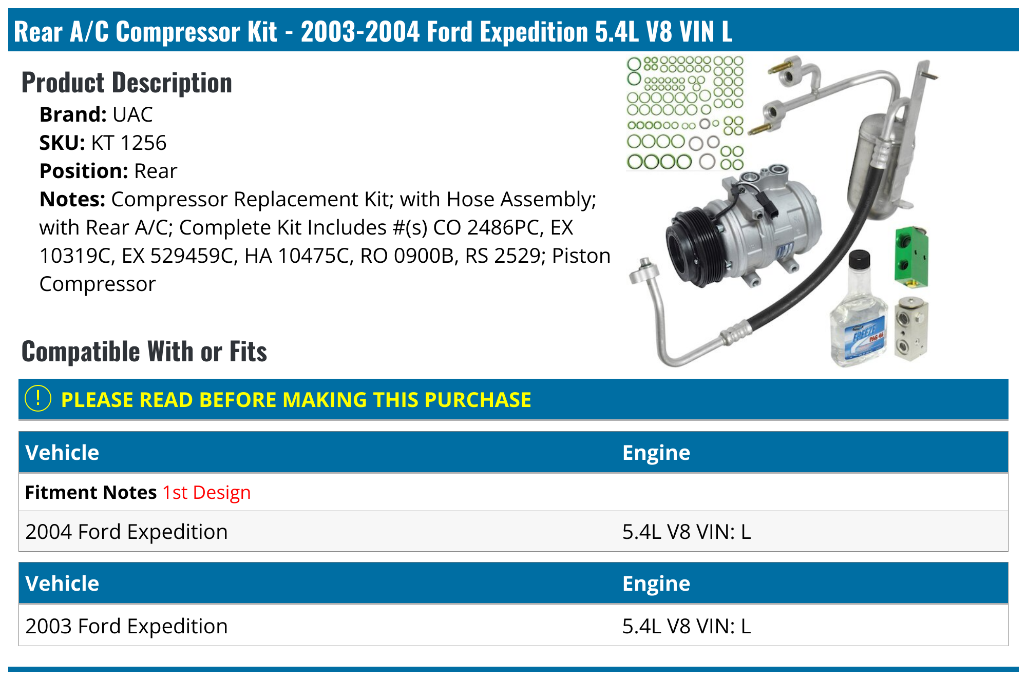 2003-2004 Ford Expedition A/C Compressor - UAC KT 1256 - Rear ...