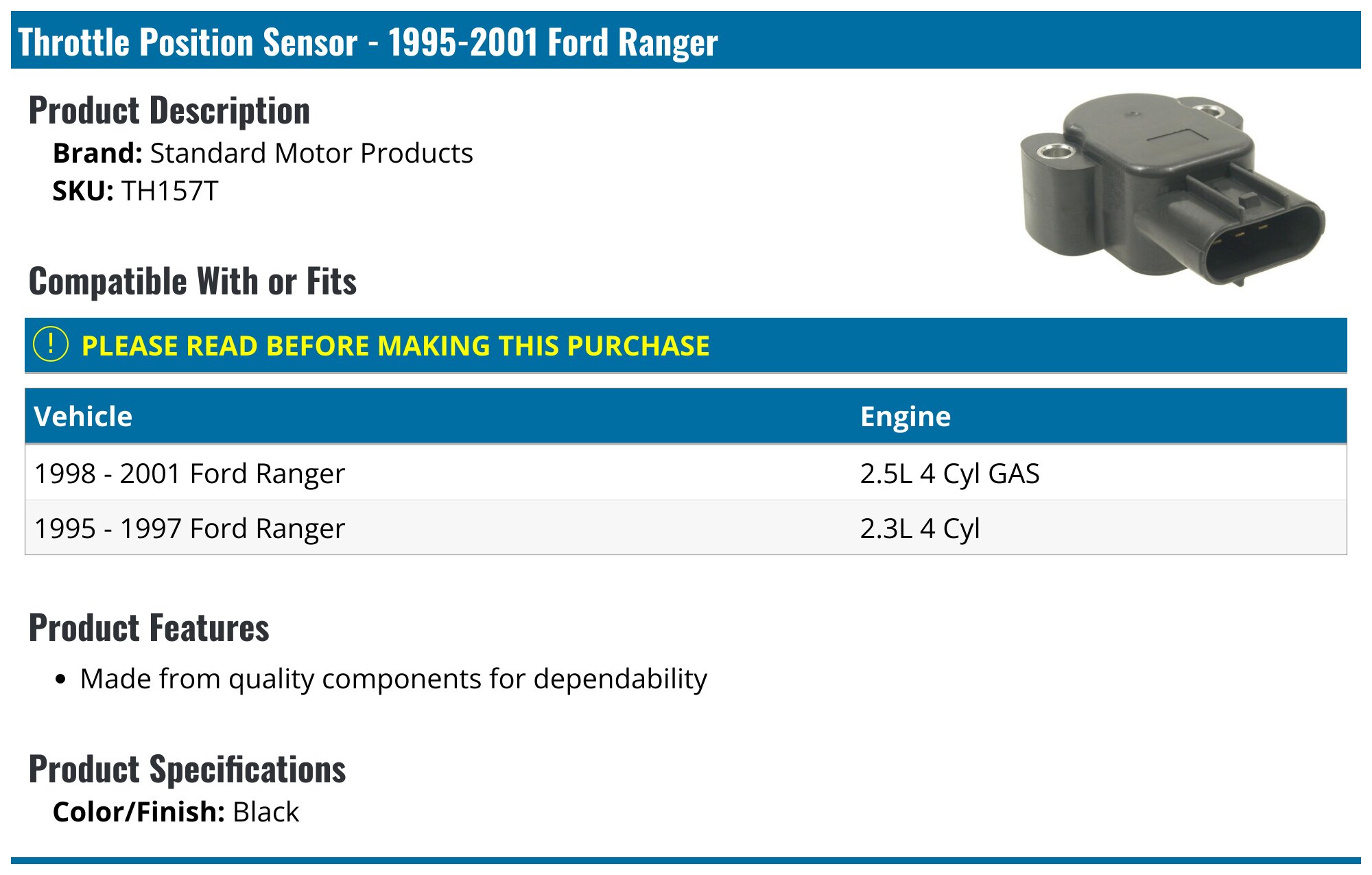 1995-2000 4.0L Throttle Sensor Replacement TPS Throttle Position Sensor For Ford Explorer Ranger 4.0L - TH180 TPS265 Replacement Throttle Sensor 4.0L