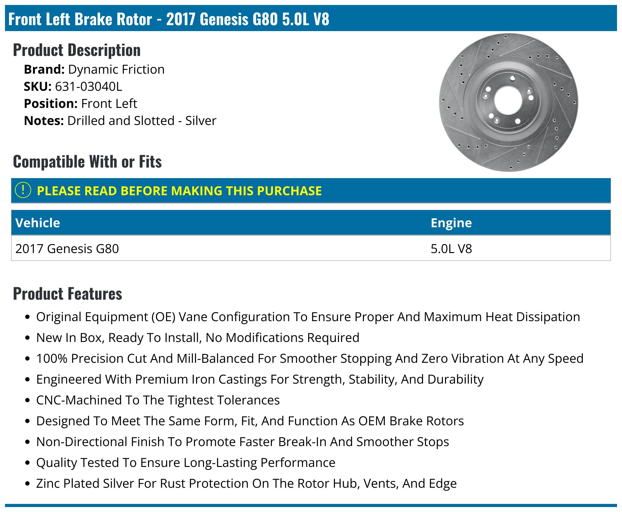 EBC GD Sport Rear Rotors (330x22mm) | 2017+ Genesis G80 3.3L Twin Turbo main image 1