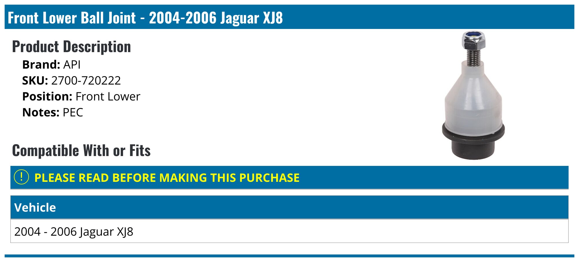 Jaguar XJ8 Ball Joint - Ball Joints - Lemfoerder Dorman APA/URO