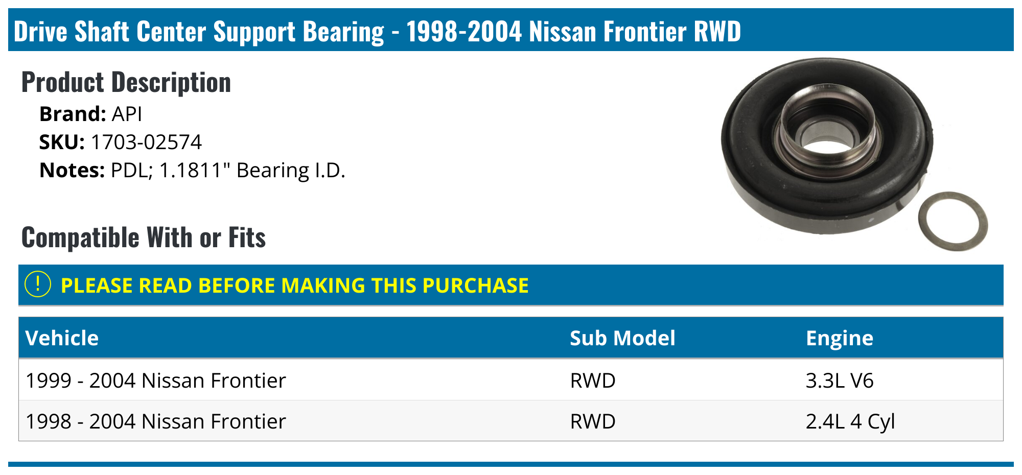 c r yba b y1 Driveshaft Bearing Support Inland Empire Driveshaft Center Bearing
