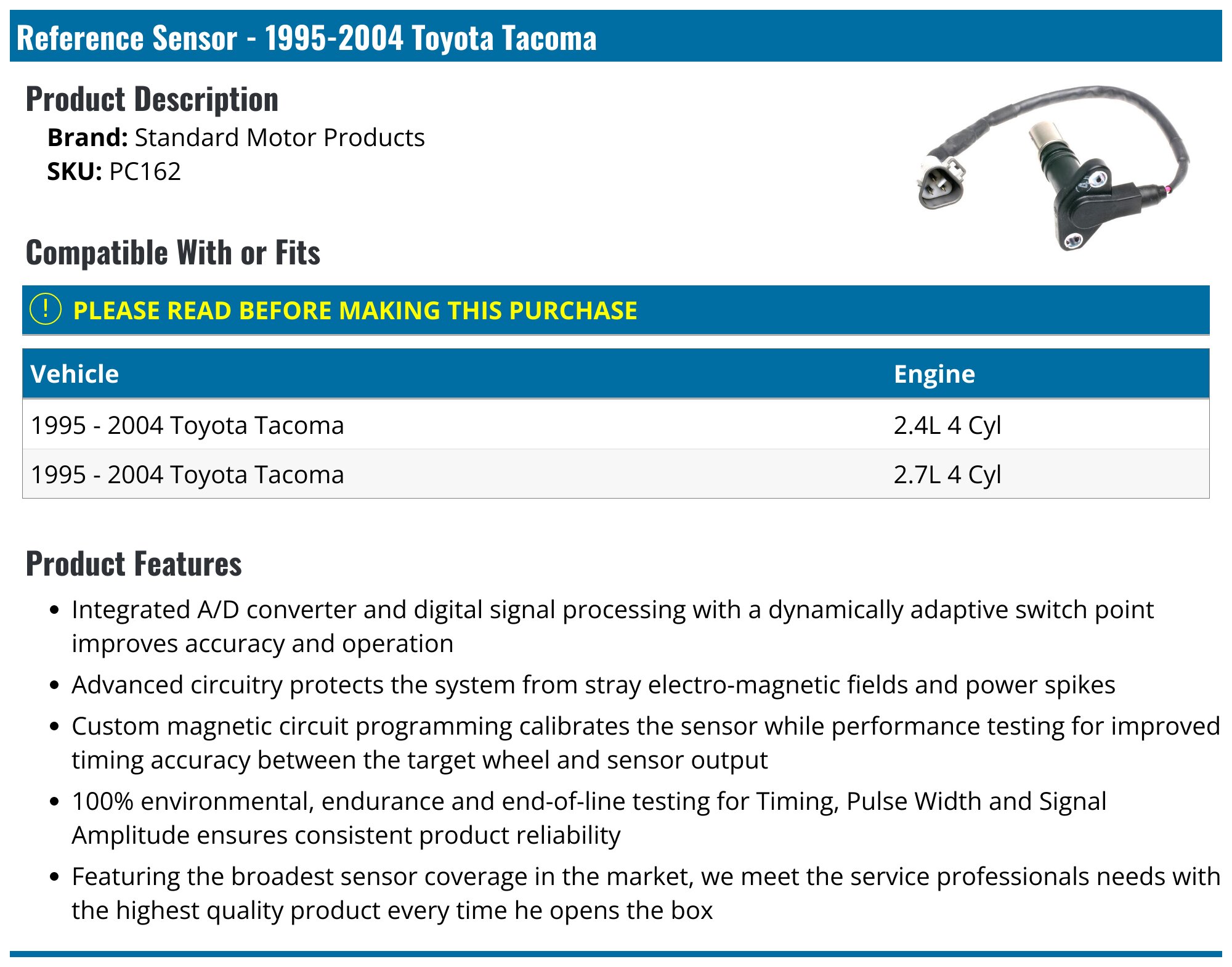 1995-2004 Toyota Tacoma Crank Position Sensor - Standard Motor