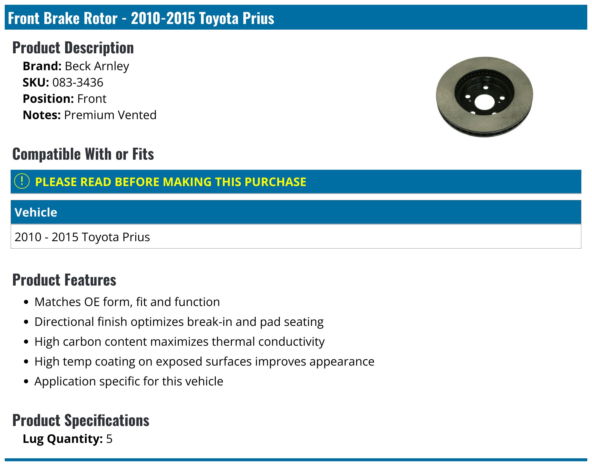 Beck Arnley 083-3676 Premium Brake Disc For 14-19 Nissan Rogue