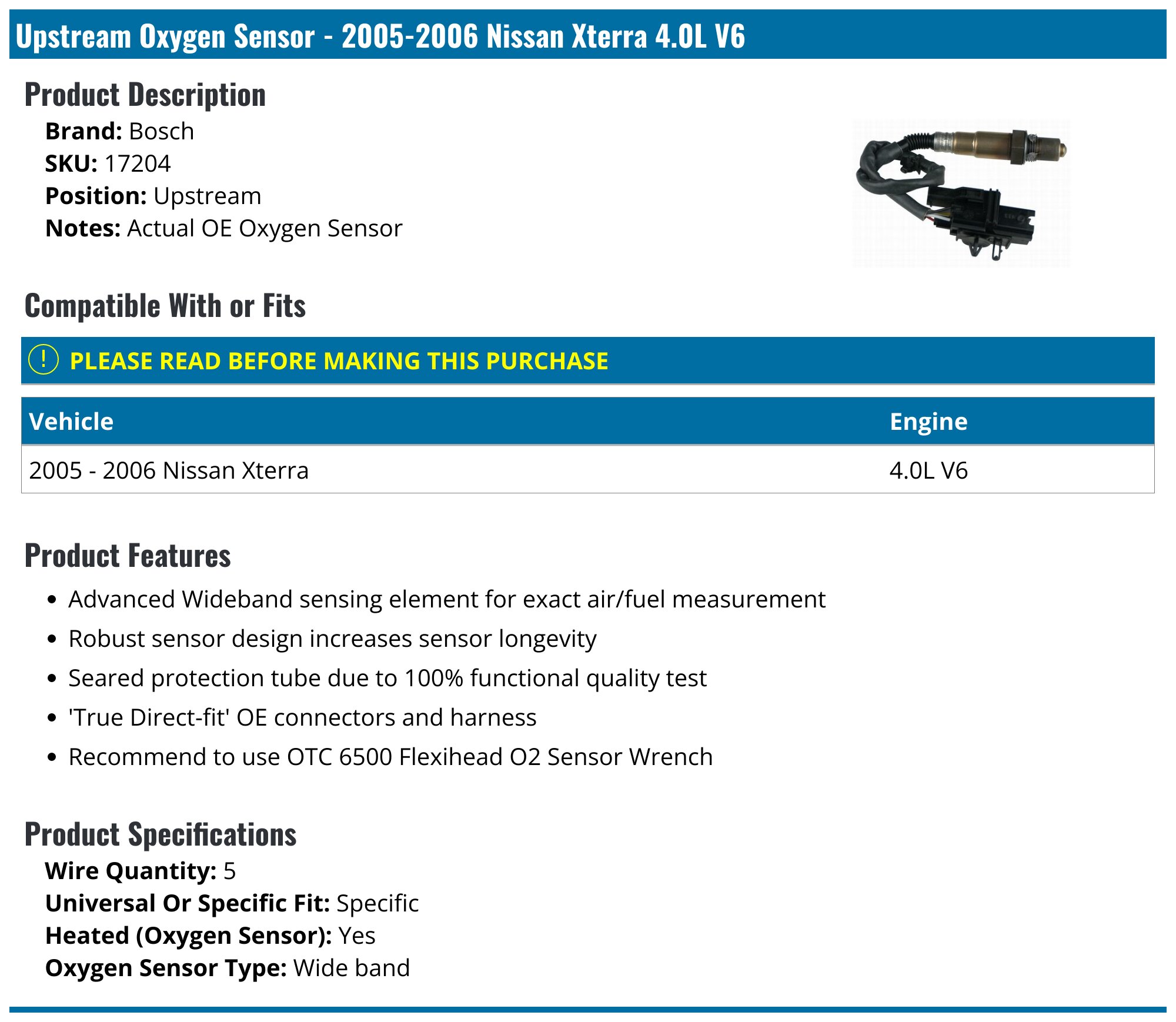 2010 Nissan 4 Pcs O2 Oxygen Sensors For 2005-2006 4.0L V6 234-4297 Up & Down Nissan Frontier