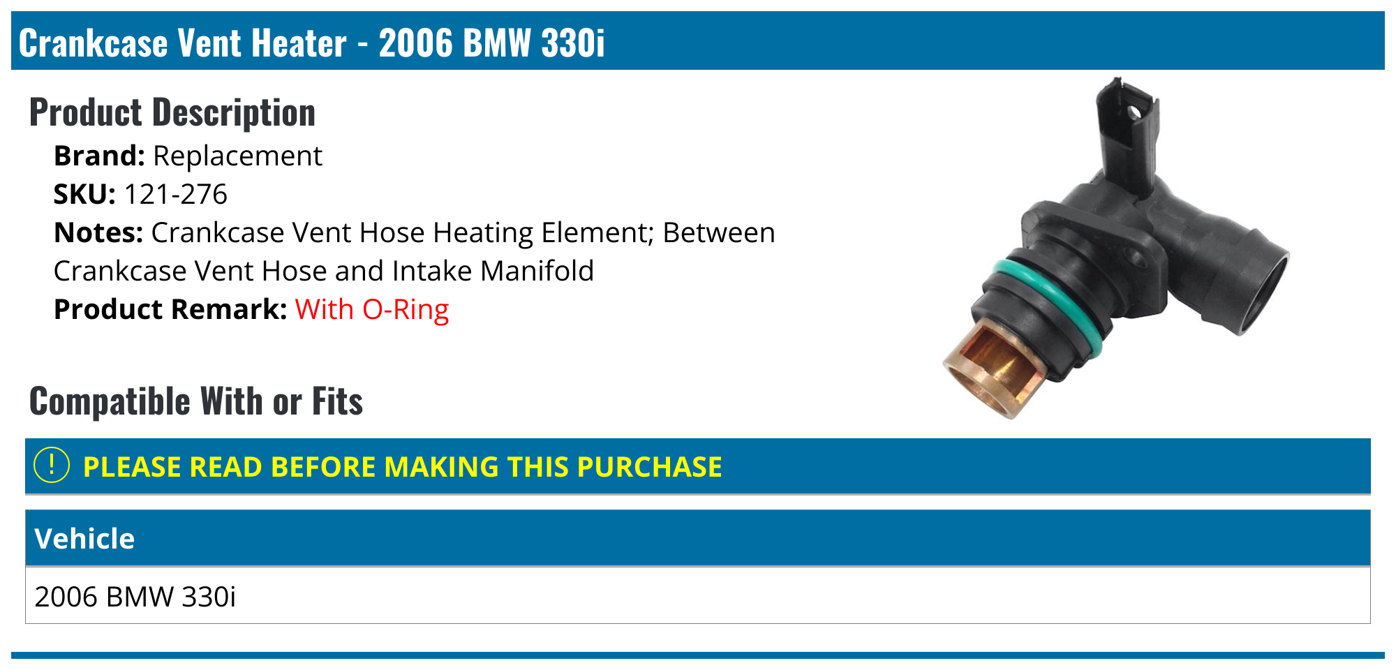 2006 BMW 330i Crankcase Vent Heater Replacement 121276