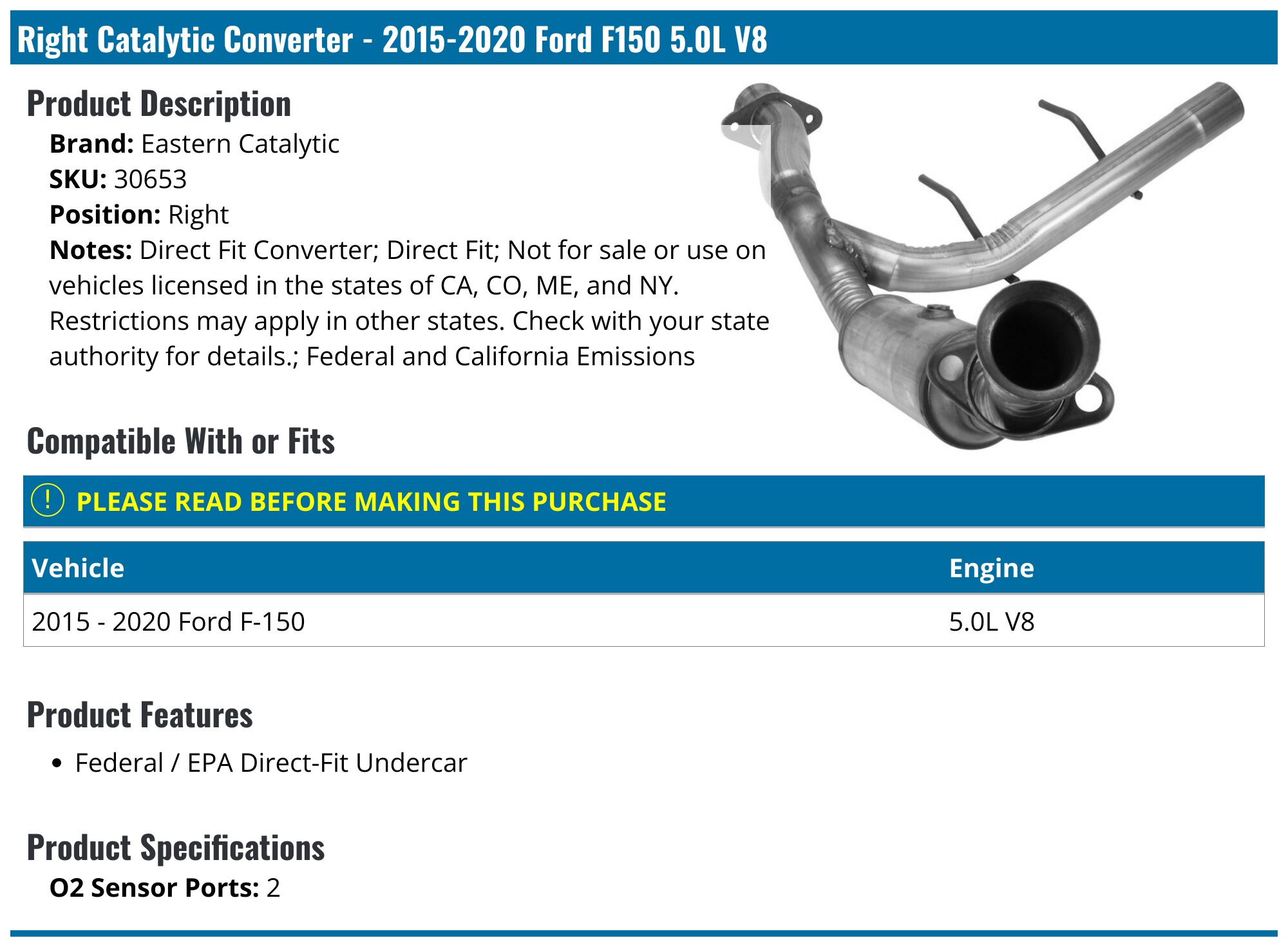 JL3Z-5E212-F - Catalytic Converter 2018 JL3Z-5E212-F - Catalytic Converter 2018