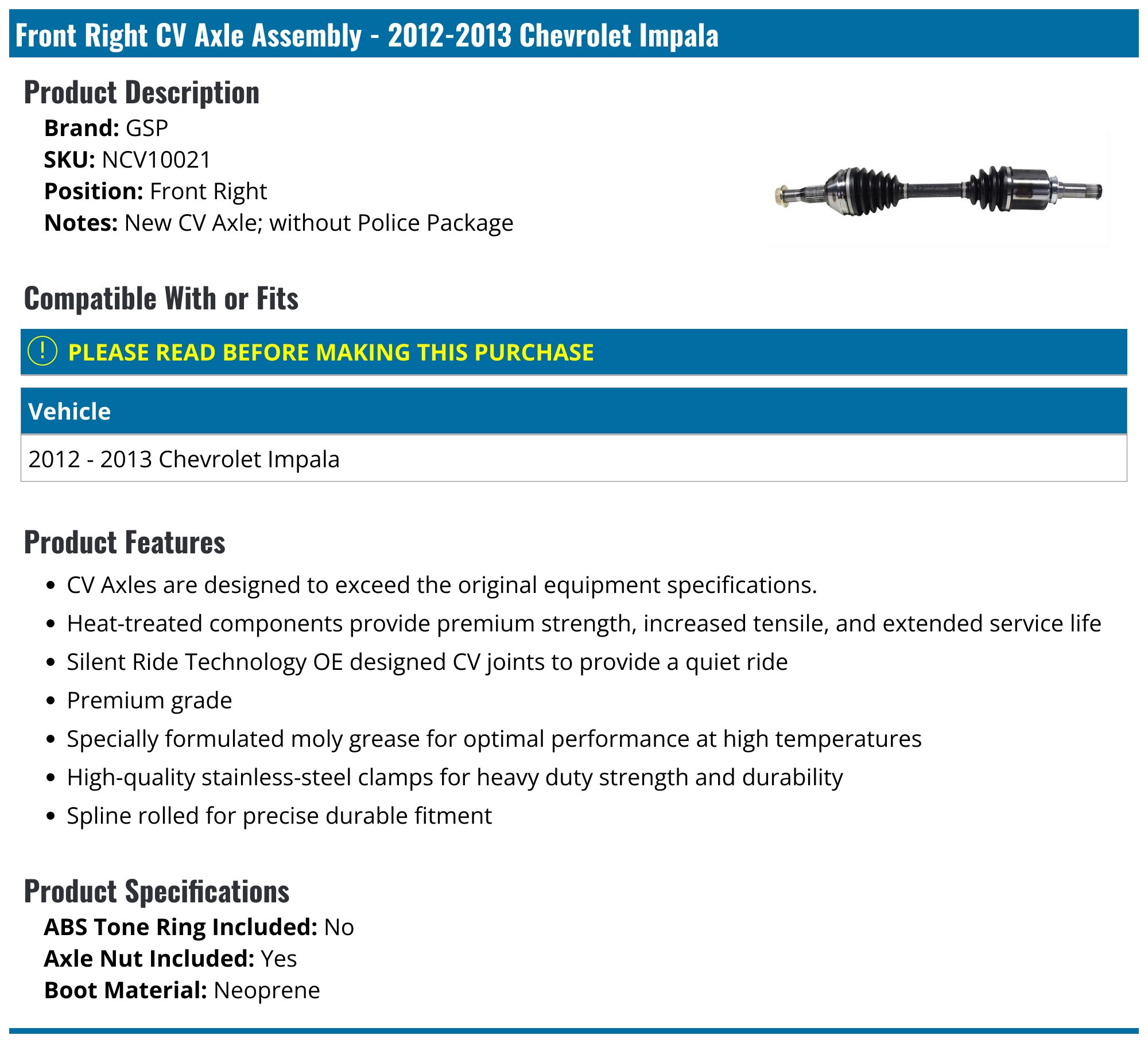 Autobasicparts Front Left & Right CV Axle Shaft Set For Chevy Impala (2000-2009)