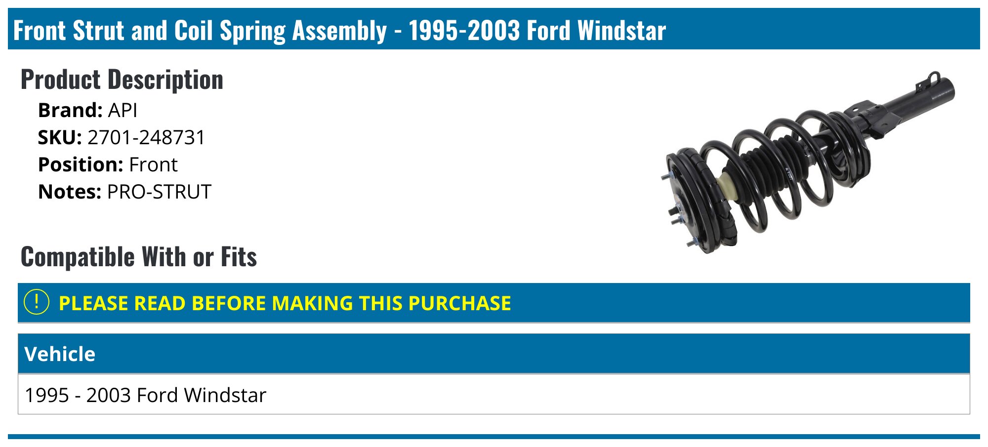 Ford Wndstar Struts Assembly + Sway Bars for Front Drver and