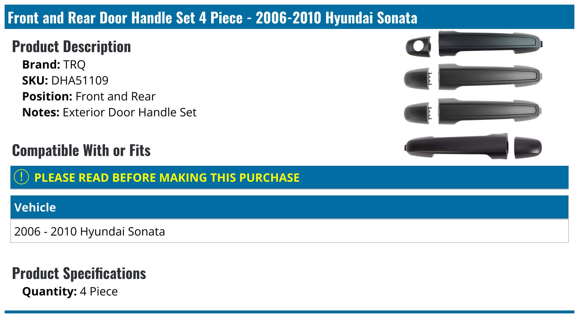Evan-Fischer Exterior Door Handle – Primed Front Driver Side – Fits 2002-2005 Hyundai Sonata – Replaces 826503C000