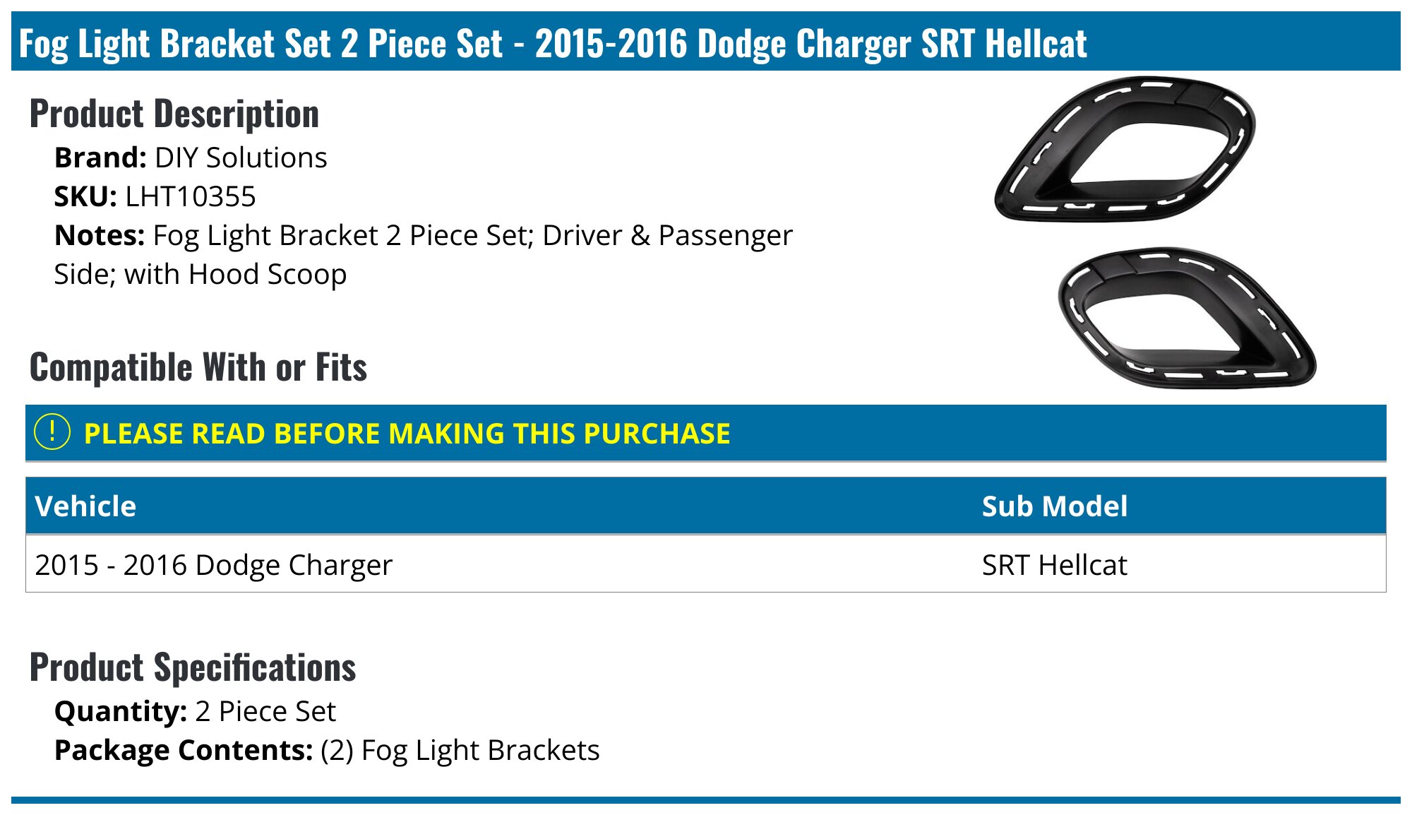 2015-2016 Dodge Charger Fog Light Bracket - DIY Solutions LHT10355 -  PartsGeek.com