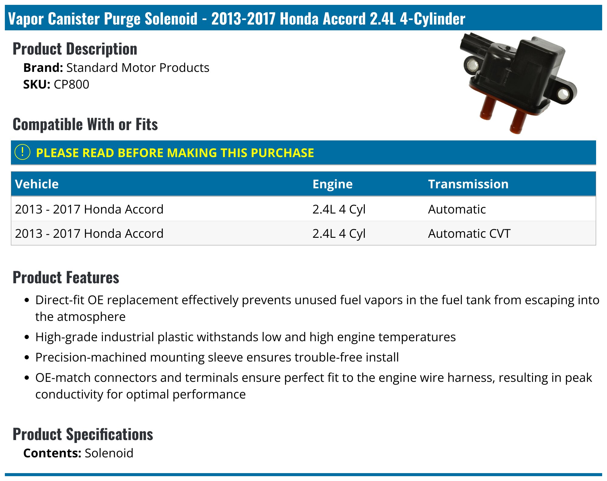 Vapor Canister Purge Solenoid Valve For Toyota Highlander 3.5L