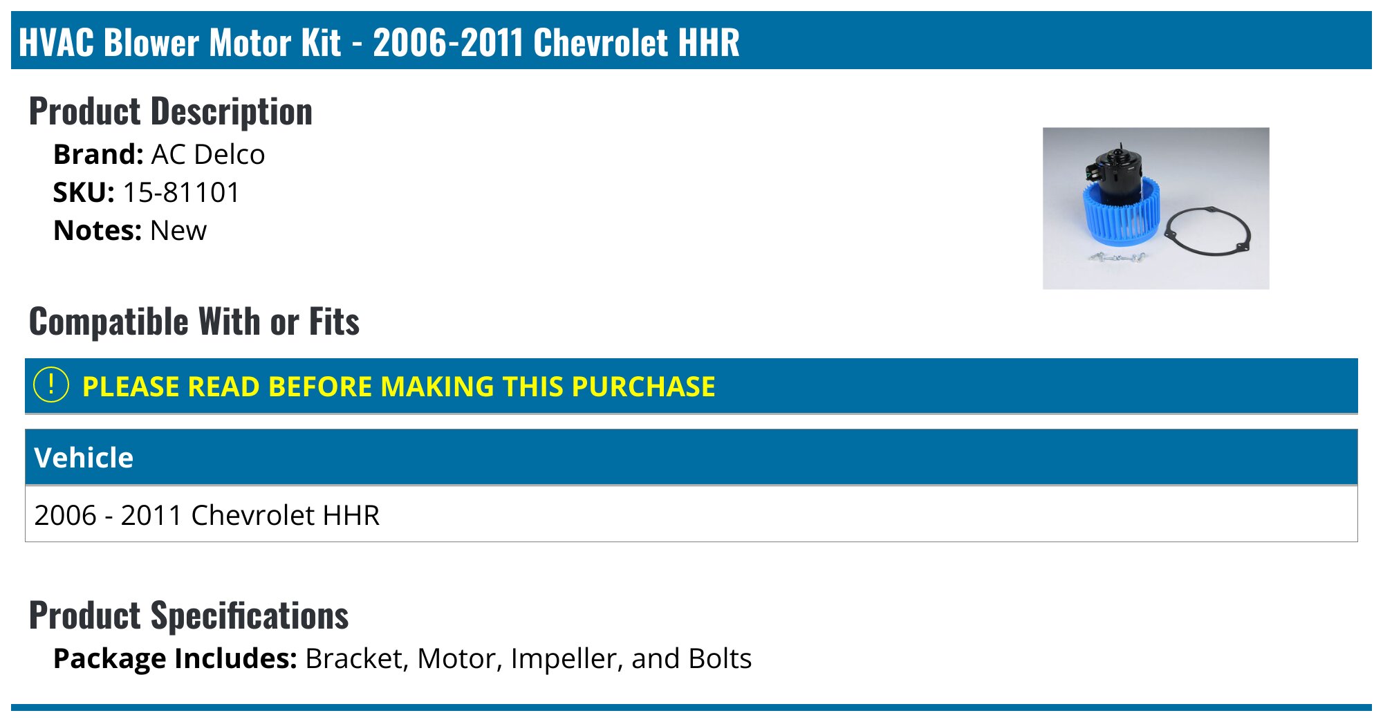 HVAC Blower Motor & Resistor Kit For 2006-2011 Chevrolet HHR – Direct Replacement