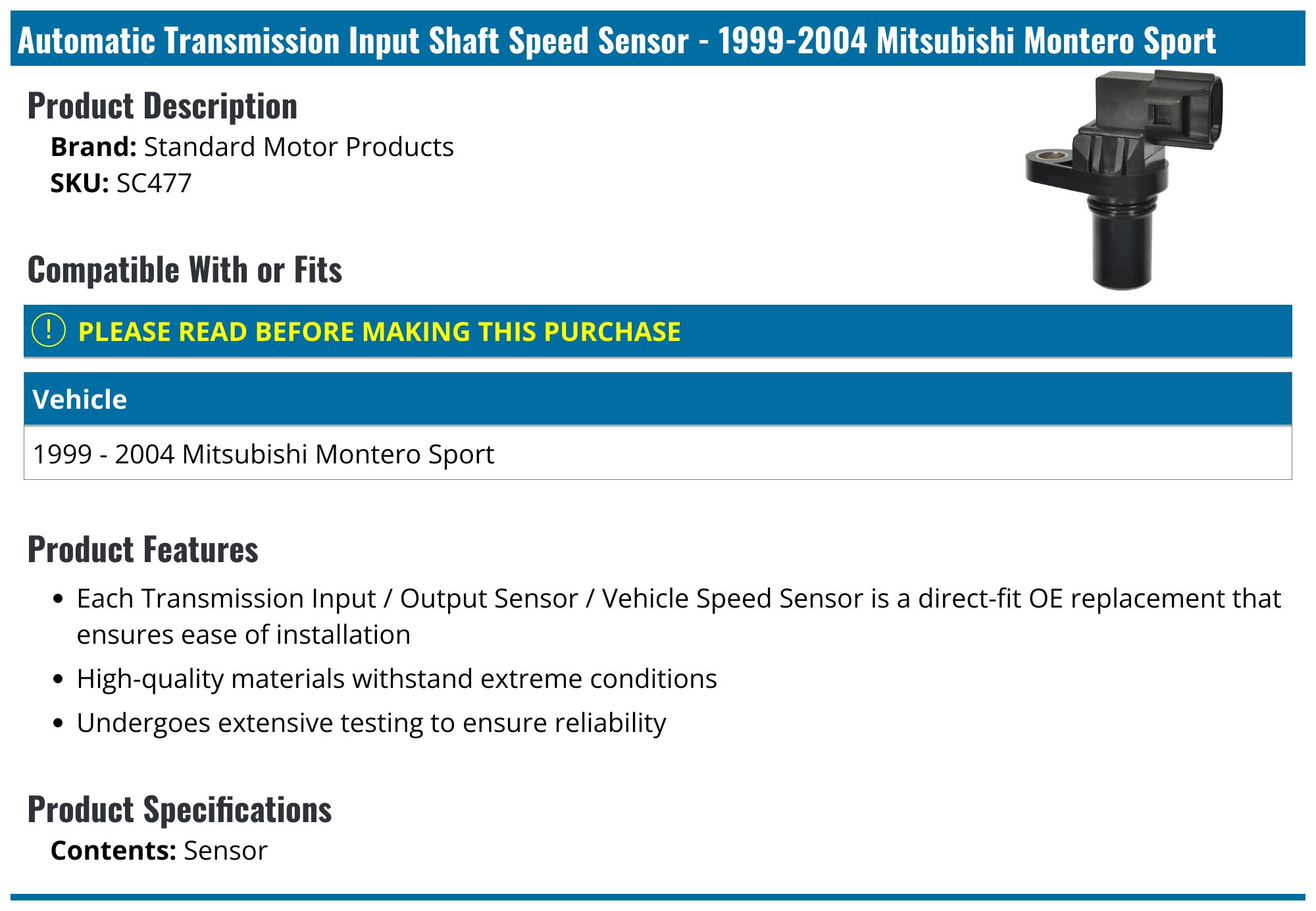 19992004 Mitsubishi Montero Sport Automatic Transmission Input Shaft