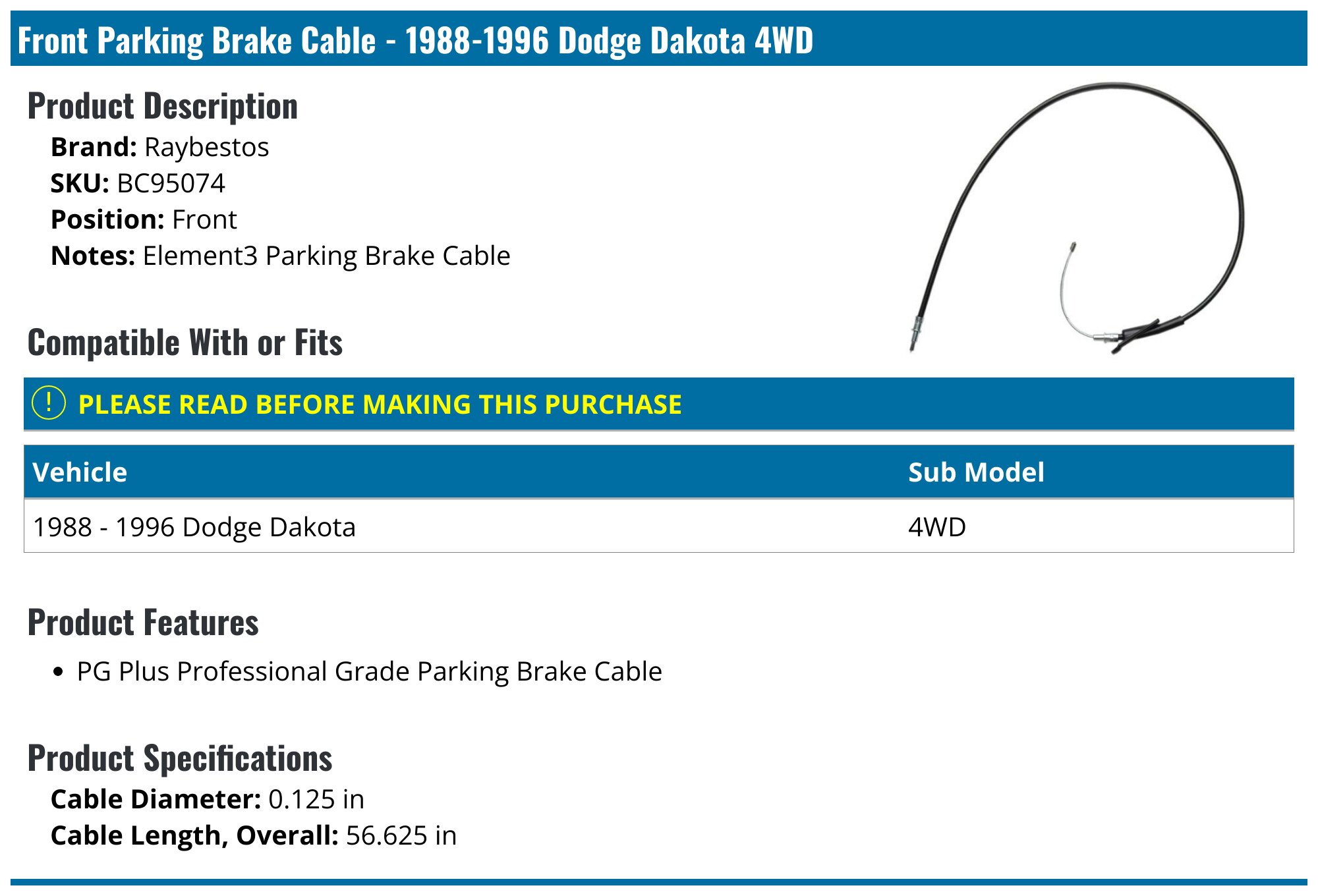 ACDelco 18P1521 Parking Brake Cable + Cross Reference