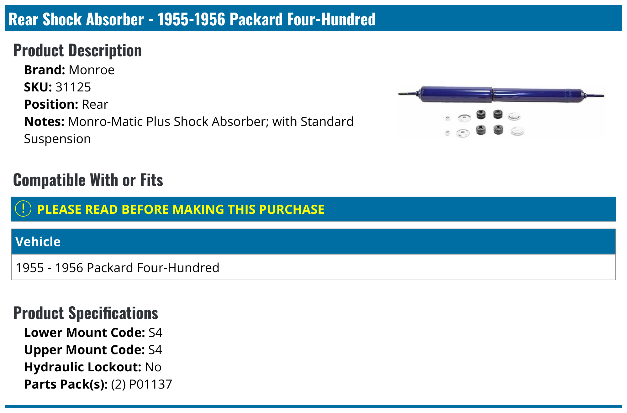 1955-1956 Packard Four-Hundred Shock Absorber - Monroe 31125 - Rear ...