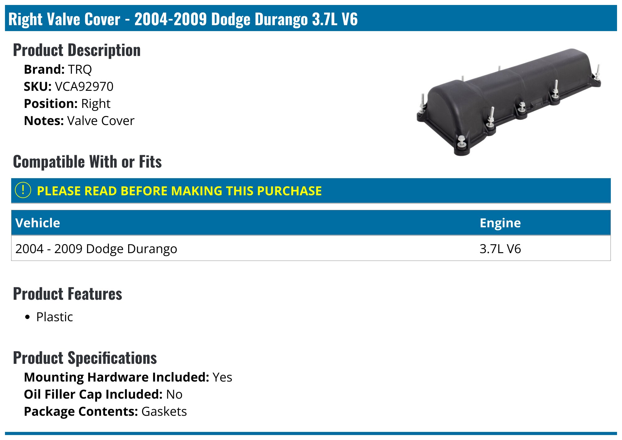 thumbnail image 2 of FILEMOTO Red Aluminum Valve Cover Set For Dodge Durango & Jeep Grand Cherokee 4.7L (01-07) – Includes Gaskets & Hardware 2 of 4