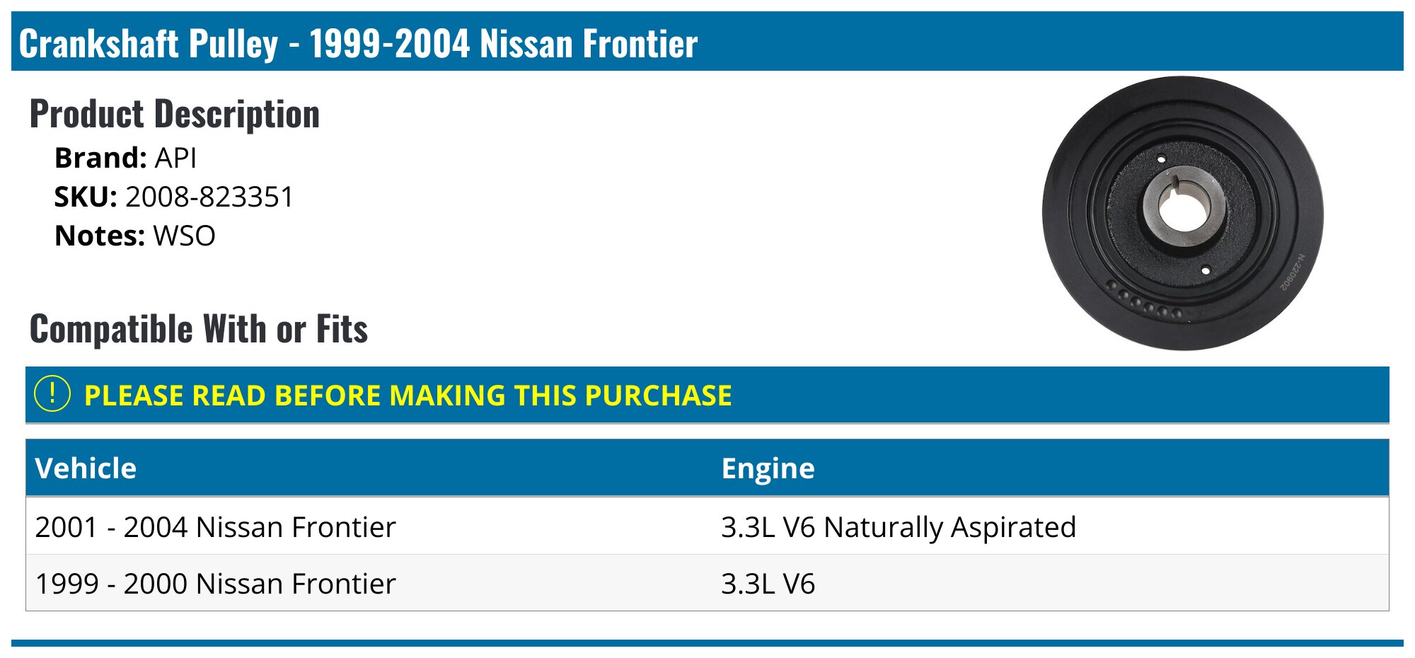 19992004 Nissan Frontier Crankshaft Pulley API 668802766518