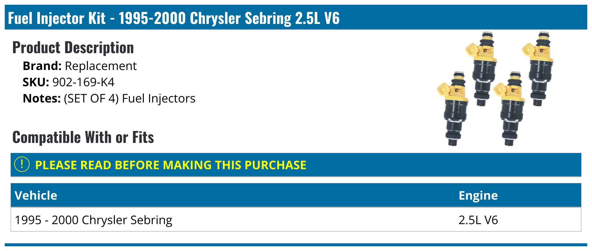 19952000 Chrysler Sebring Fuel Injector Replacement 902169K4