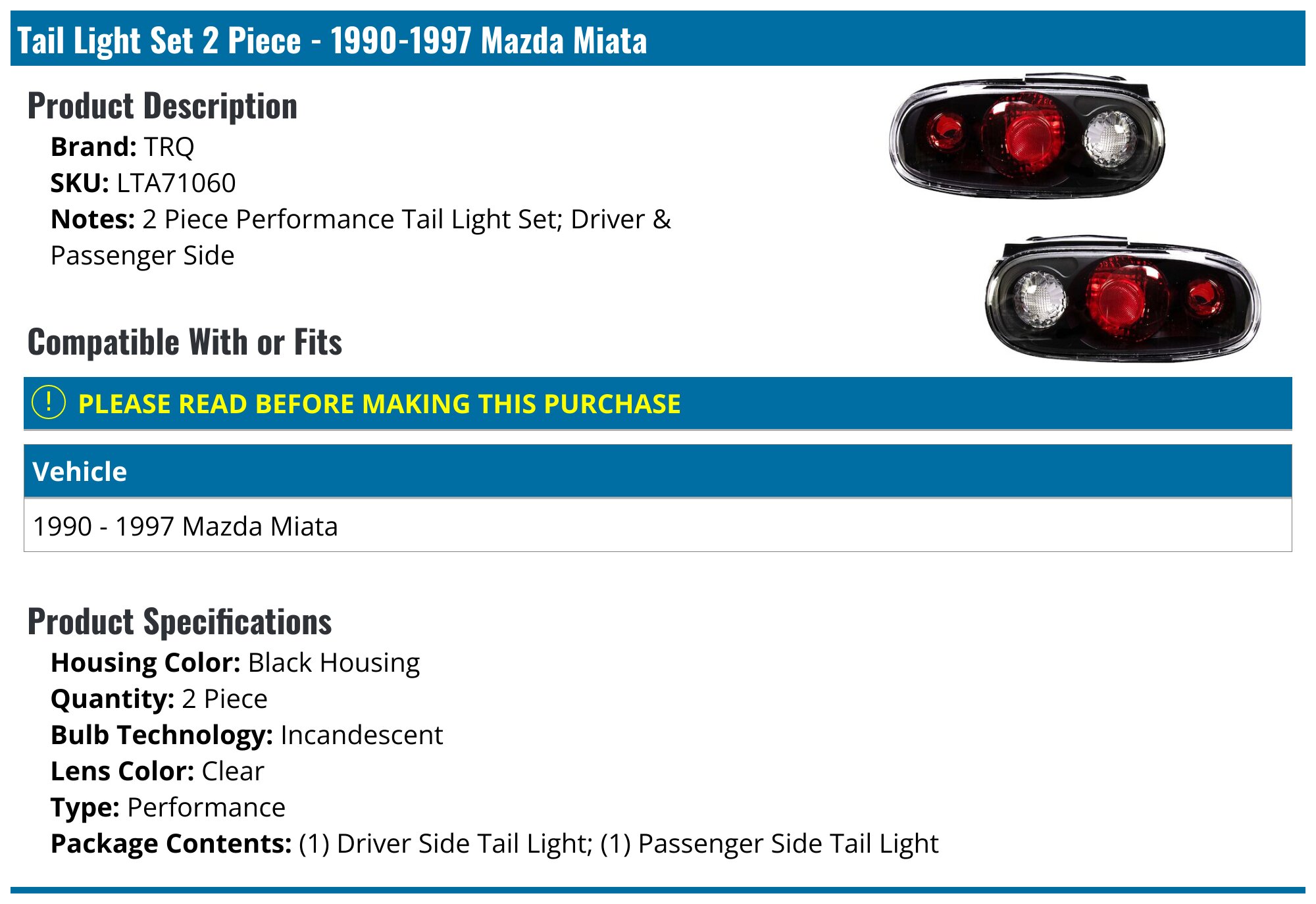 ANZO 1990-1997 Mazda Miata Taillights Black