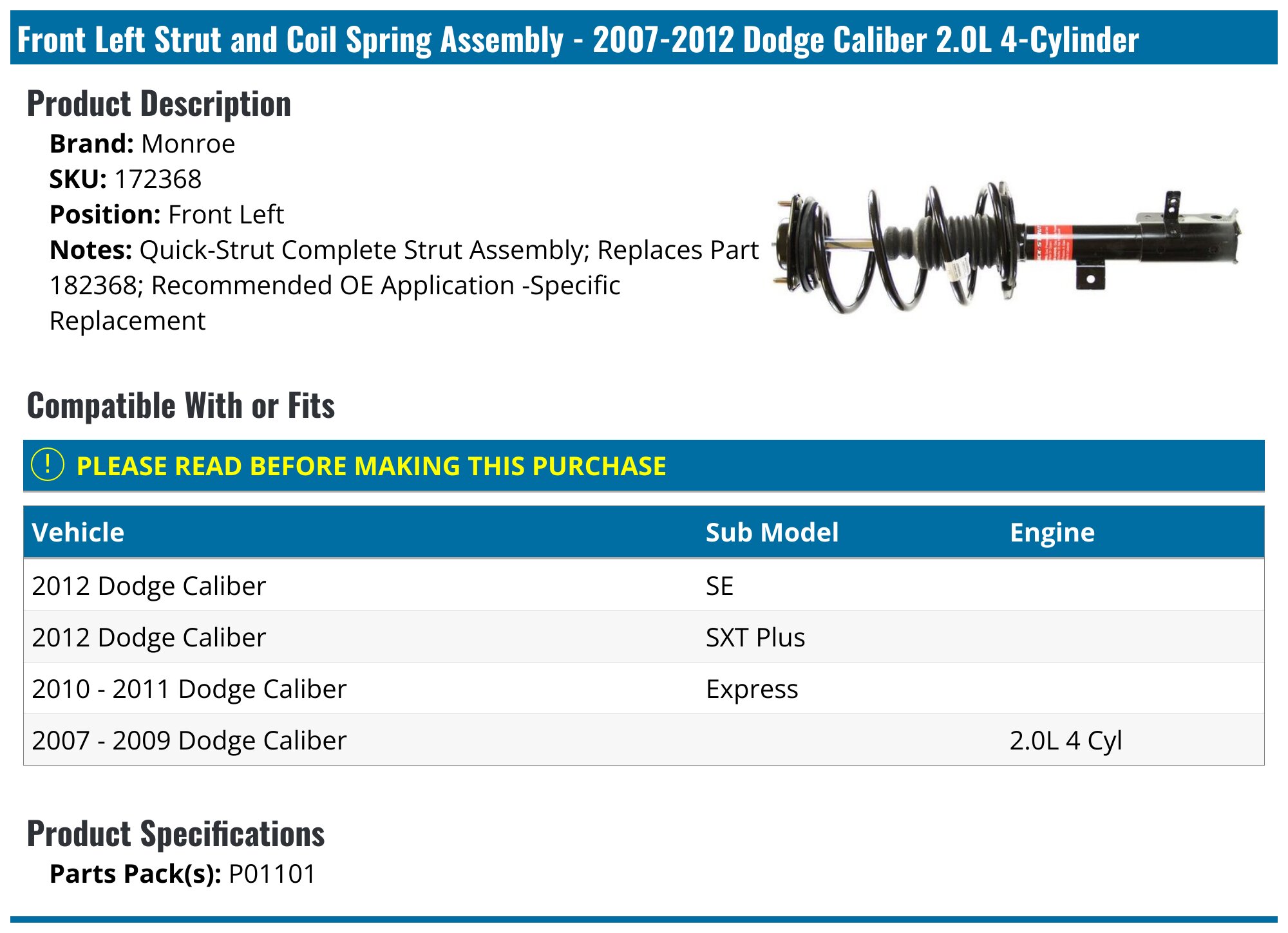 4pcs Front Rear Complete Strut Assembly Fit For 2007-2012 Dodge Caliber