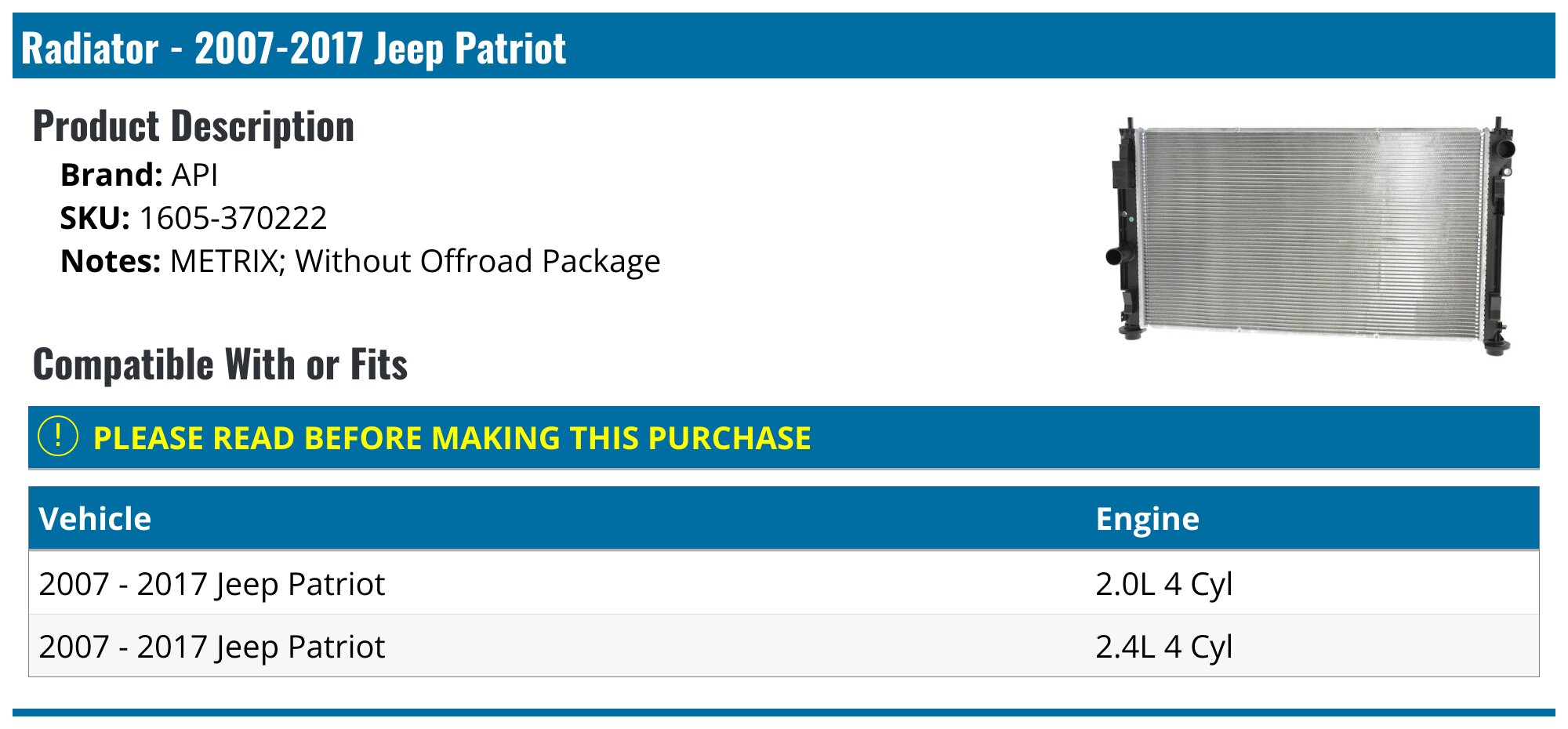Radiator Support Grille Upper Panel For 2007-2010 Jeep Patriot - OEM Mopar Part 5116364AC, 2-Year Warranty 7 thumbnail image