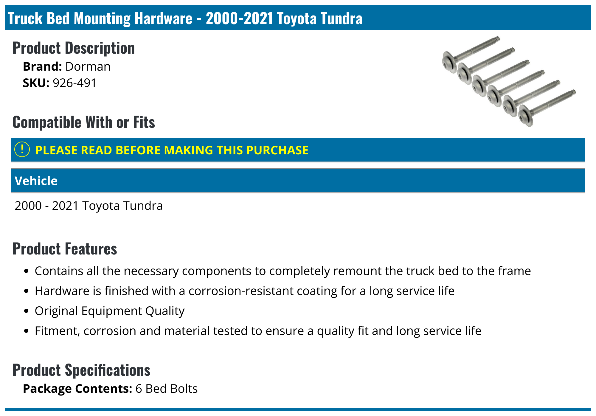 20002021 Toyota Tundra Truck Bed Mounting Hardware Dorman 926491