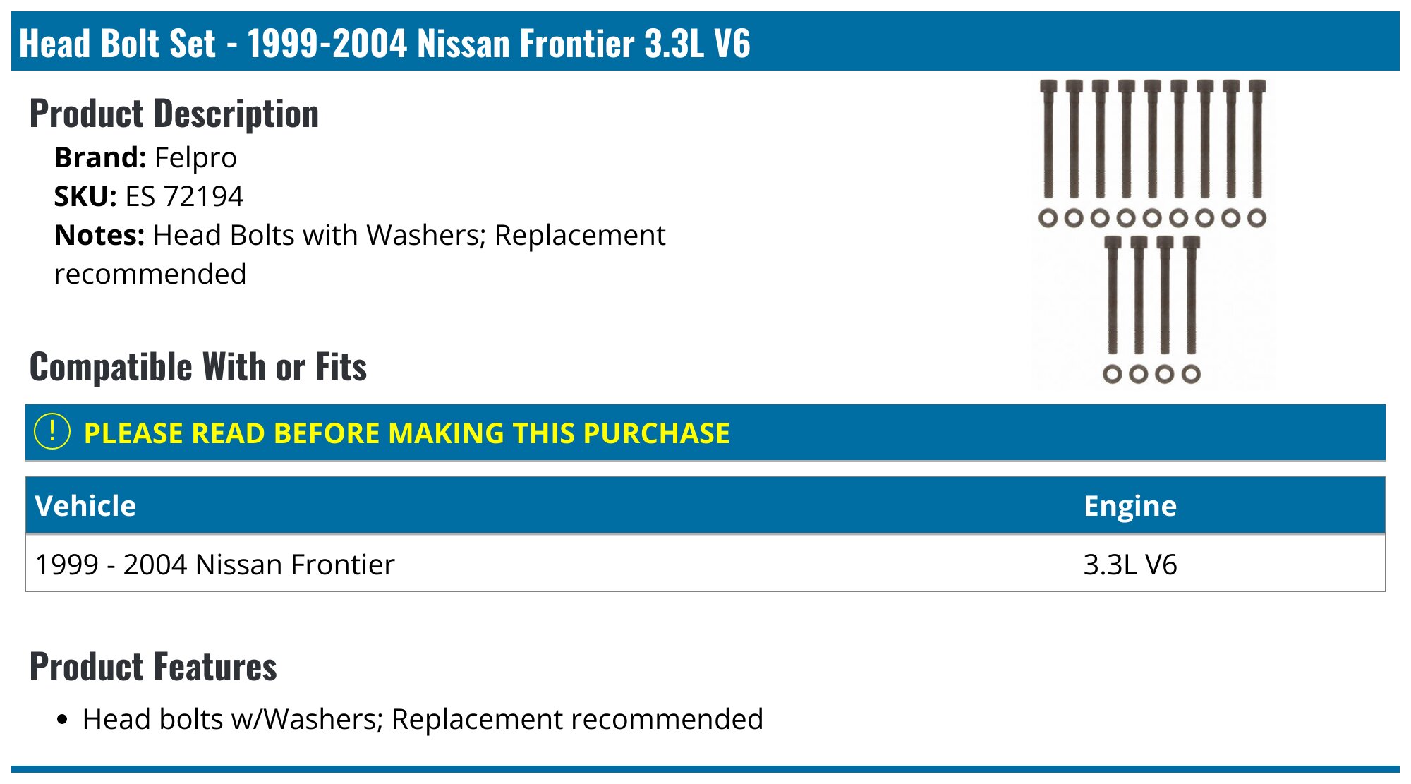 Fel-Pro ES 72194 Cylinder Head Bolt Set