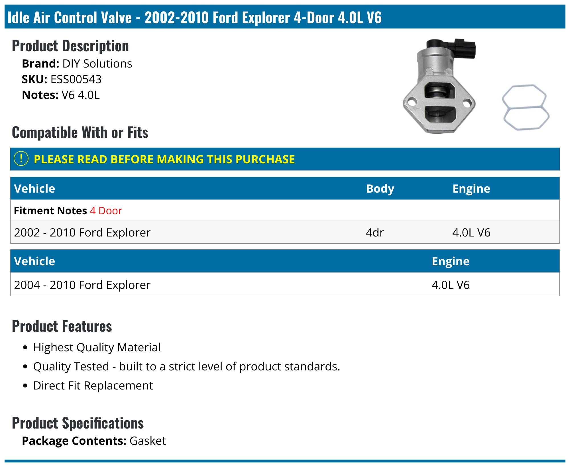 Ford Idle Air Control Valve 1L2E-9F715-AD for Ford Mercury Freestar 2002-2008 eB