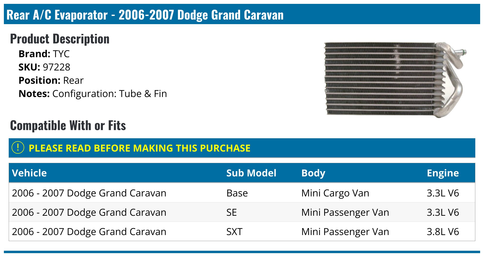A/C Suction Line Hose For 2005-2007 Town & Country & Grand Caravan W/ Rear AC