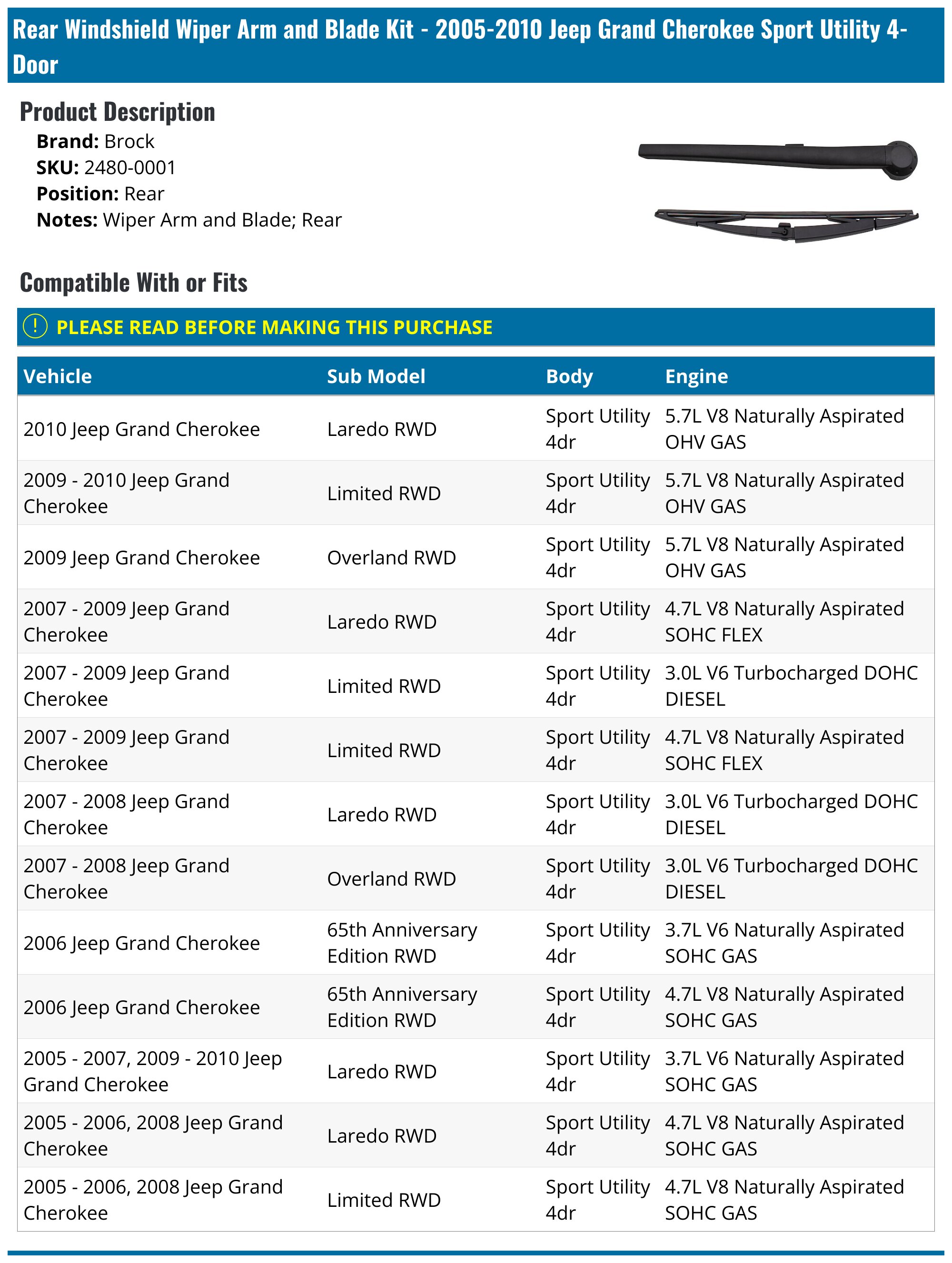 Jeep Cherokee Rear Wiper Arm Rear Window Wiper Arm & Blade For - Foto 2