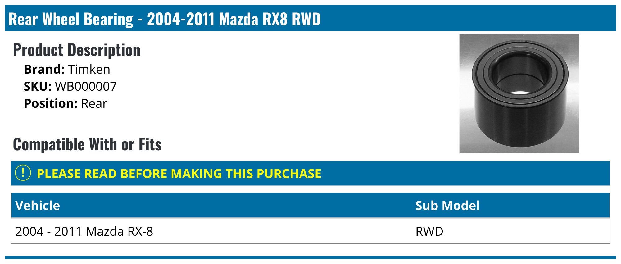 2-Pack Rear Wheel Bearing Set - Compatible With 2005-2011 Mazda RX-8 (Driver & Passenger Side)