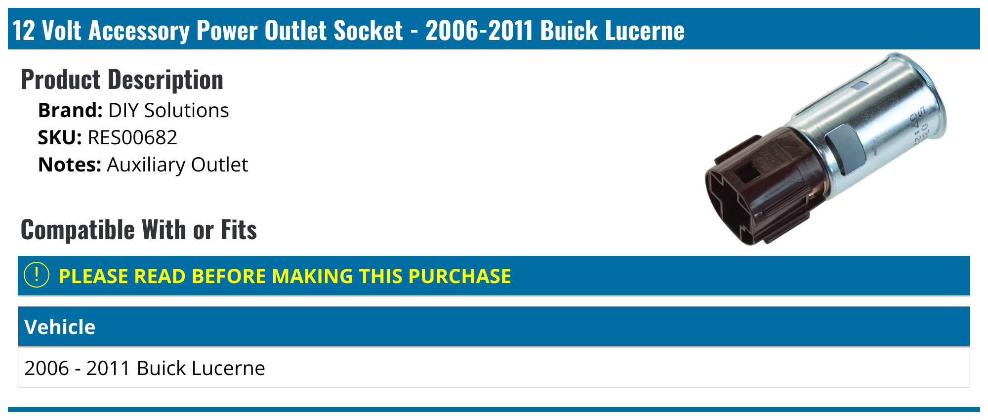 20062011 Buick Lucerne 12 Volt Accessory Power Outlet Socket DIY