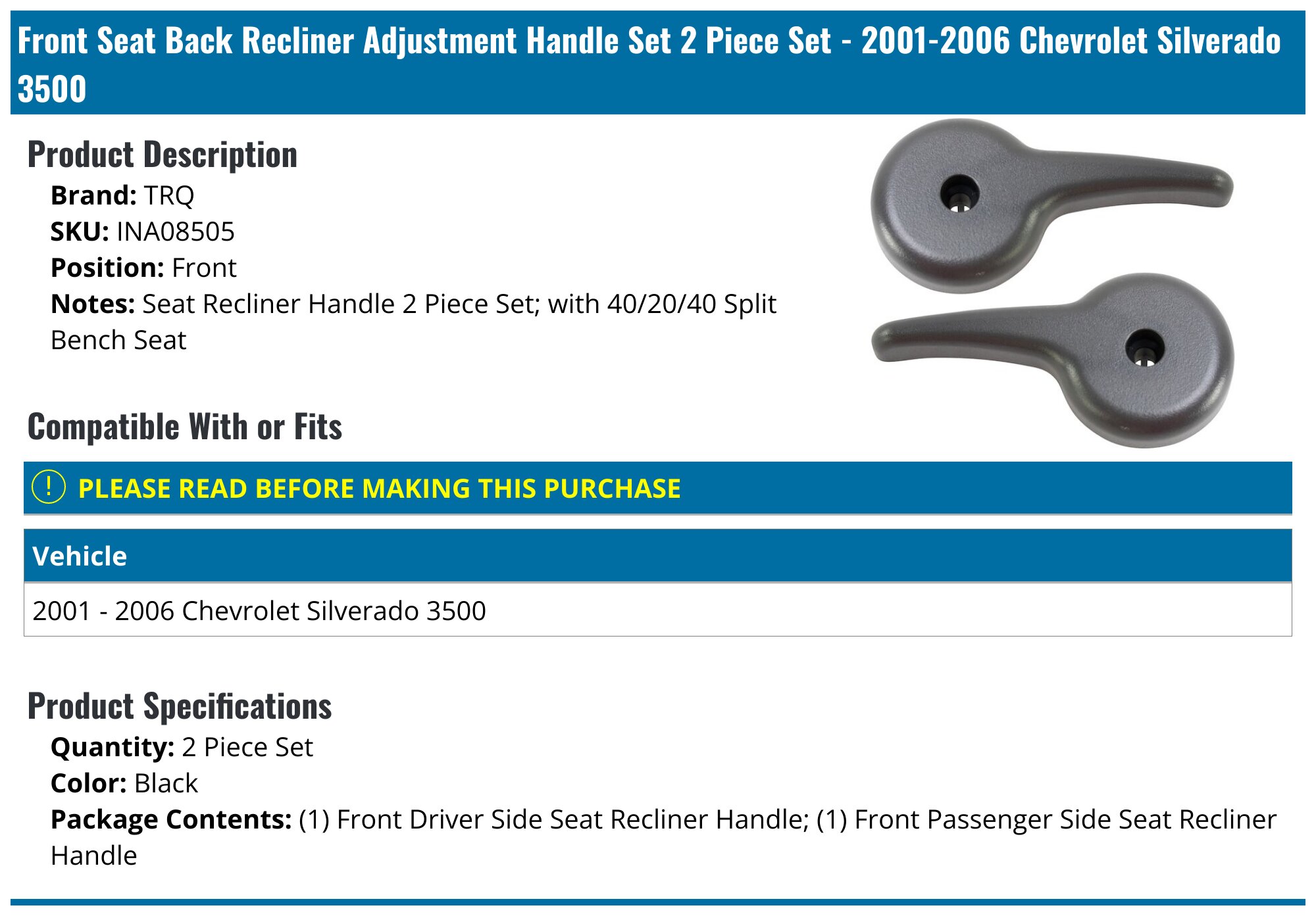 Manija Original GM Para Ajustar El Respaldo Del Asiento Del Conductor, Compatible Con Chevy Y GMC 99-05