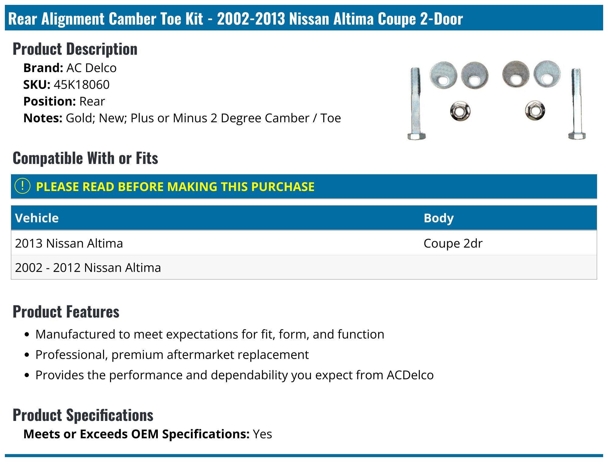 Moog 350Z Rear Camber Arm And Toe Bolt Kit – Horsham Developments