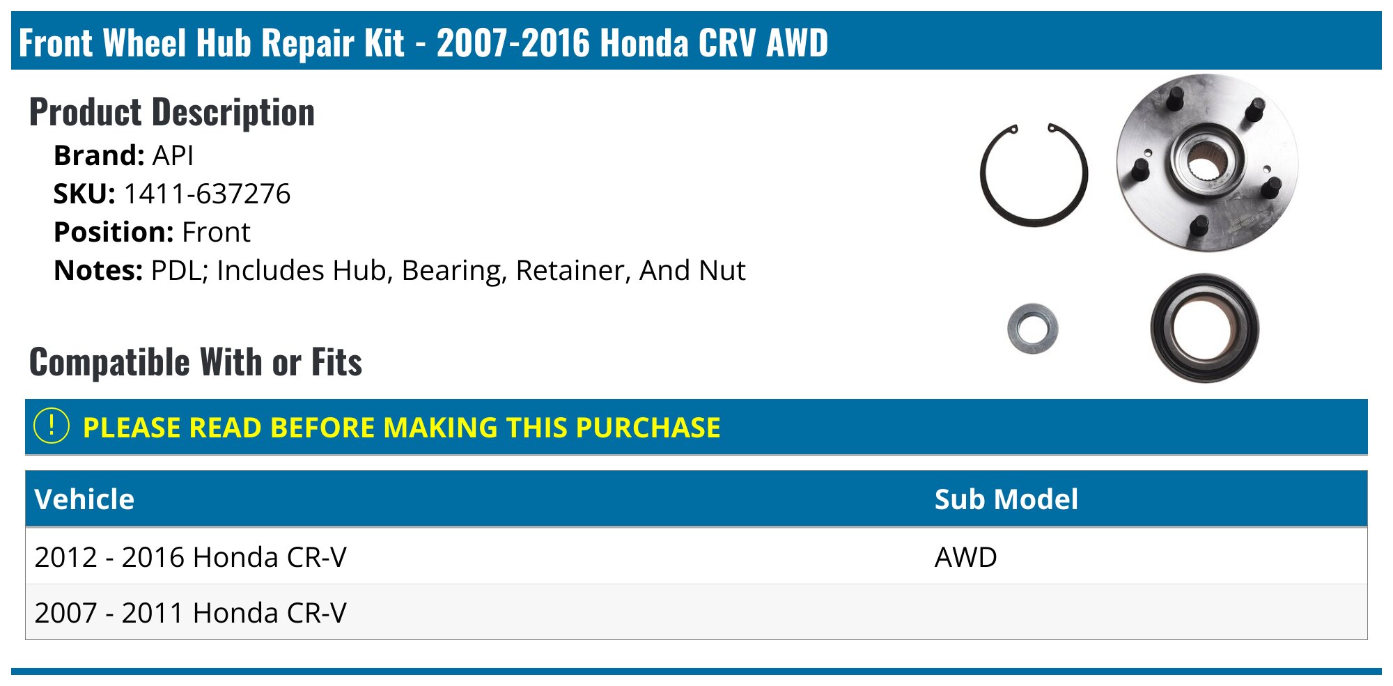REAR Wheel Hub & Bearing Fit HONDA CR-V LX 2002-2004