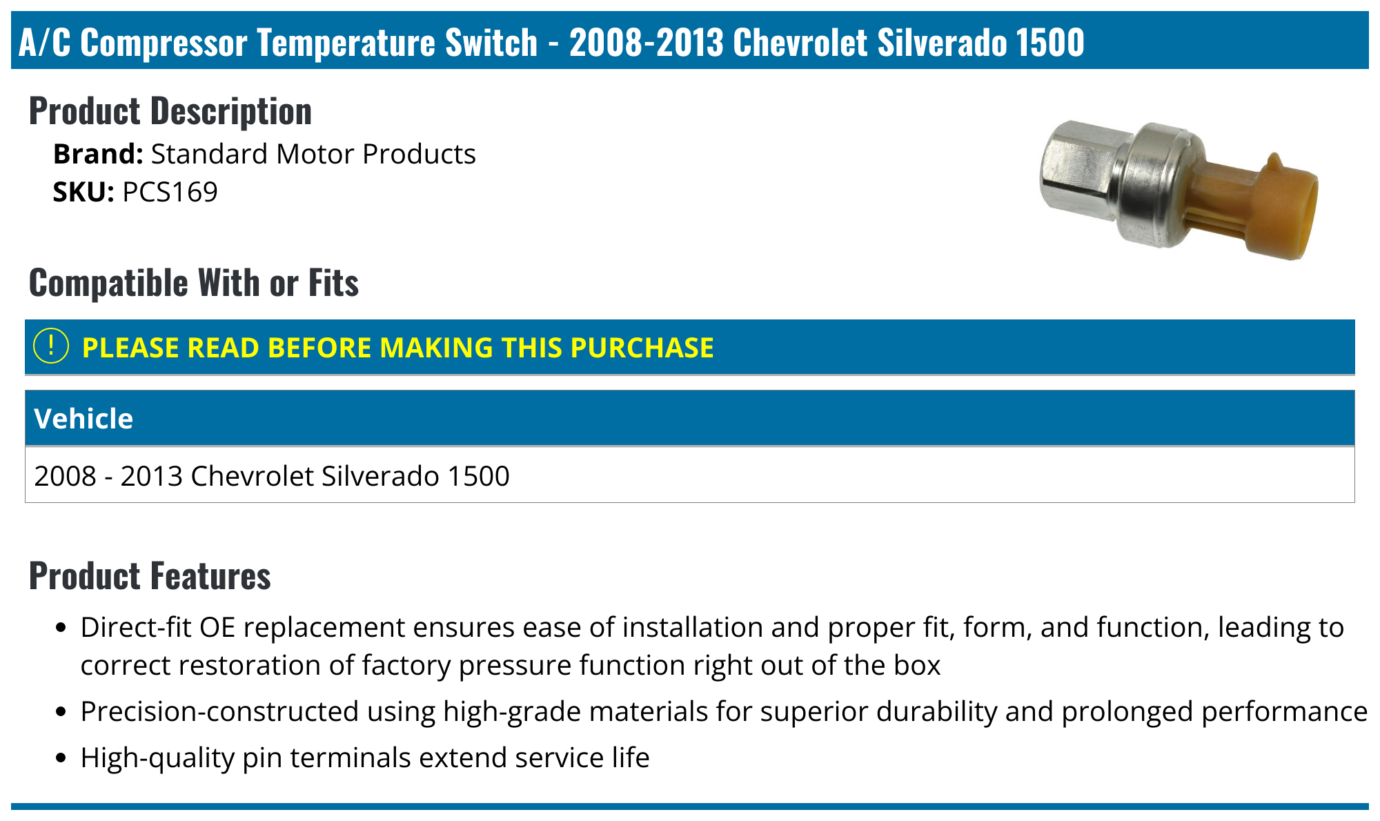 2008-2013 Chevrolet Silverado 1500 A/C Compressor Temperature Switch ...