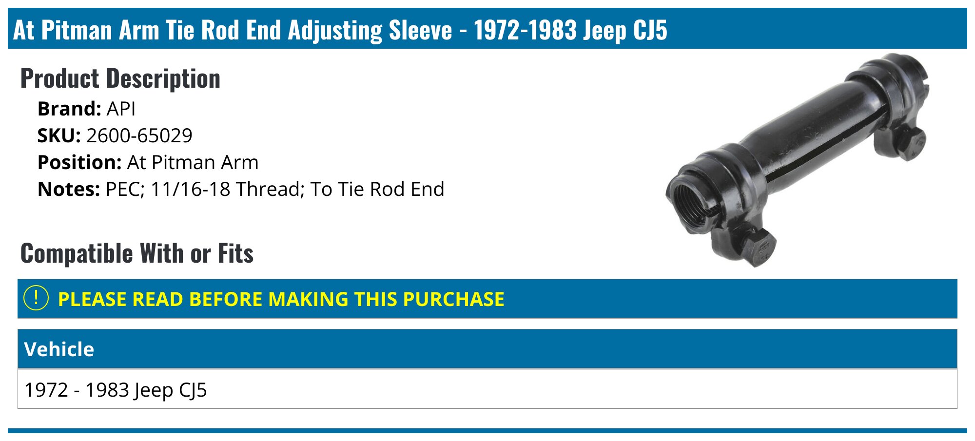 19721983 Jeep CJ5 Tie Rod End Adjusting Sleeve API 1568307807859