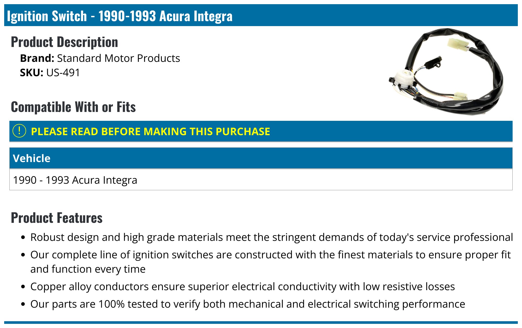 Integra Key Switch 1990-1993 Acura Integra Ignition Switch - Standard Motor Products US ...