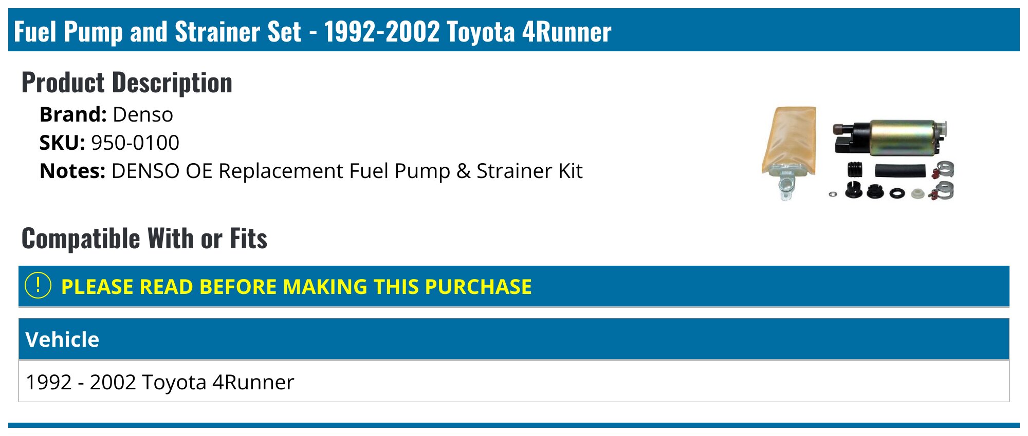 New Fuel Pump Assembly For Toyota Tundra 2000-2002 4.7L V8 - HP10253