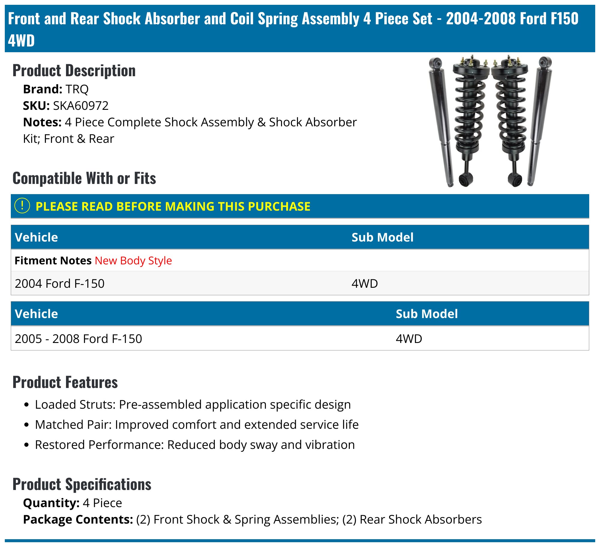Complete 4-Piece Loaded Strut & Spring Kit For Ford F-150 4WD 2009-2013 – AM Autoparts